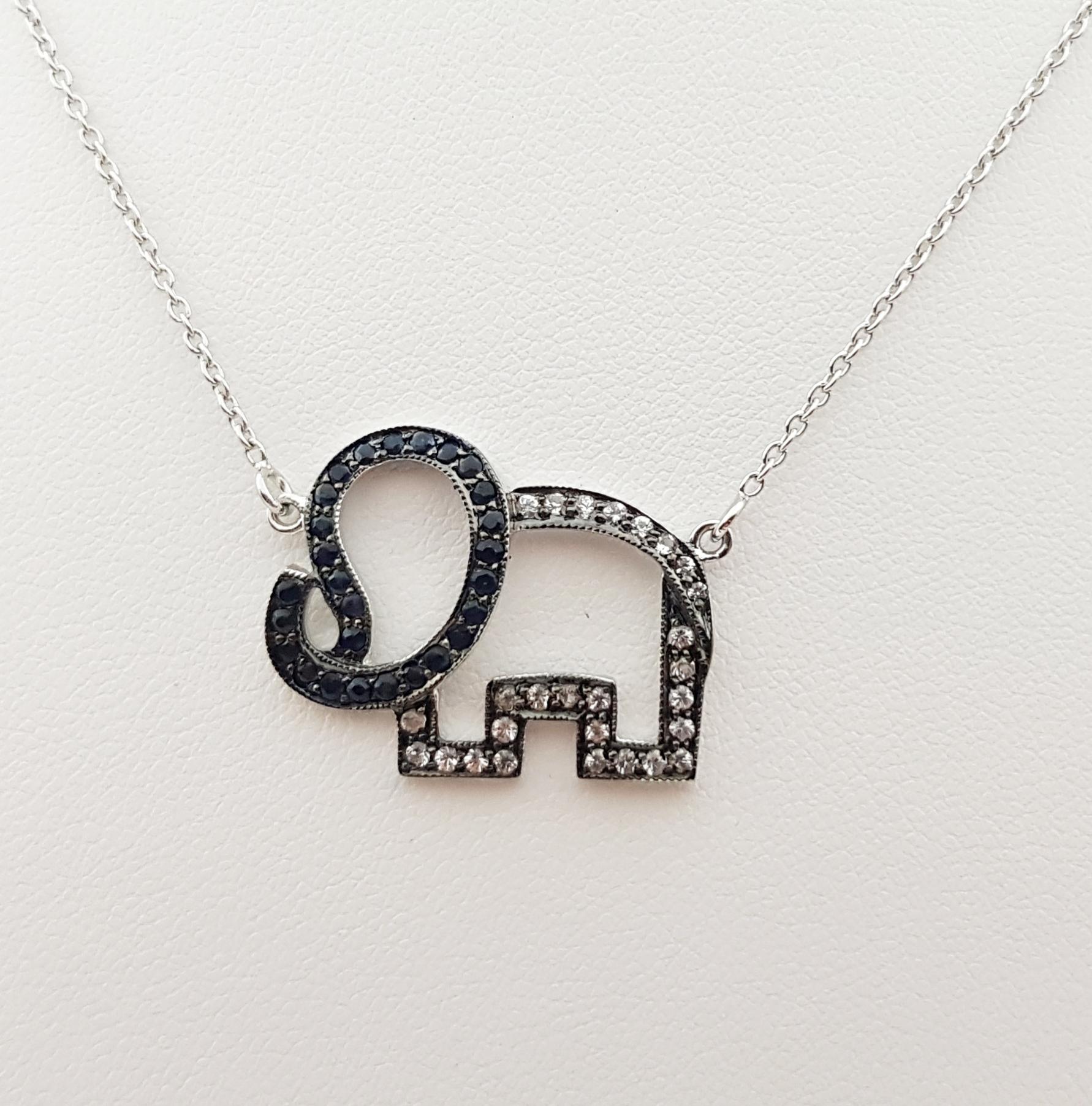 Black Sapphire and White Sapphire Elephant Necklace set in Silver Settings In New Condition For Sale In Dusit, 10