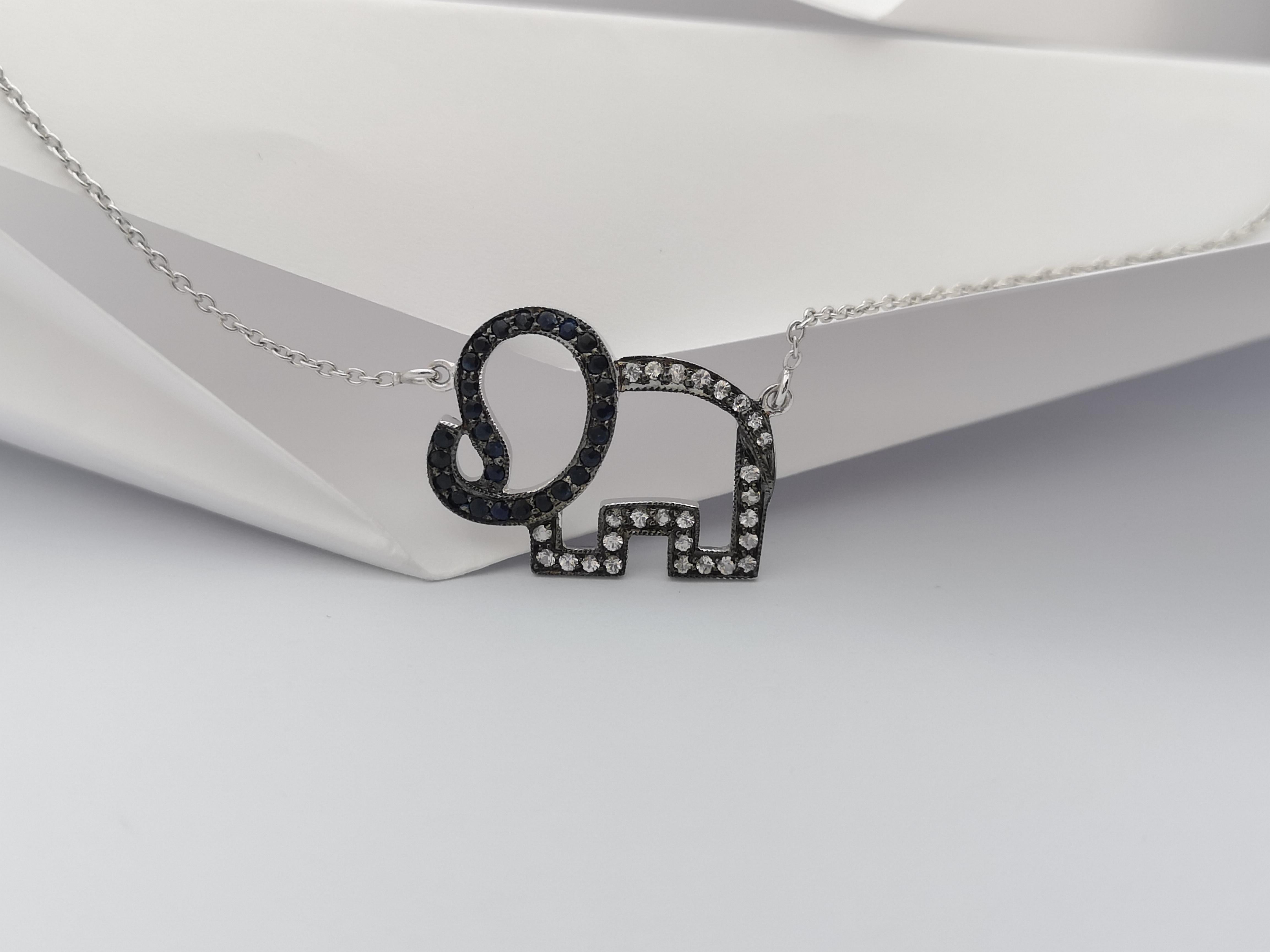 Black Sapphire and White Sapphire Elephant Necklace set in Silver Settings For Sale 1