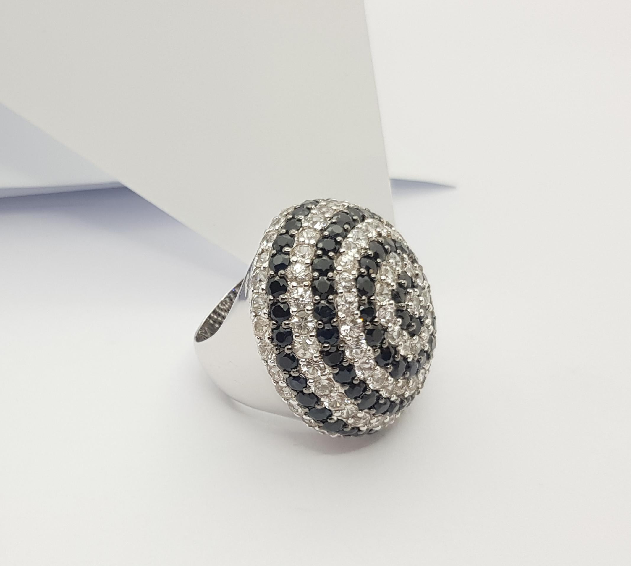 Ring mit schwarzem Saphir und weißem Saphir in Silberfassung im Angebot 9