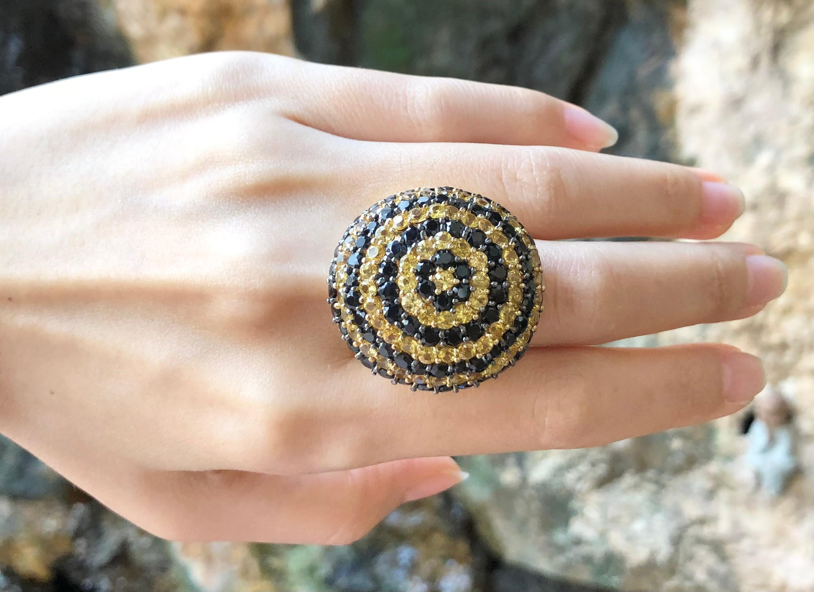 Saphir noir  Bague sertie d'un saphir jaune et d'un saphir en argent en vente 5