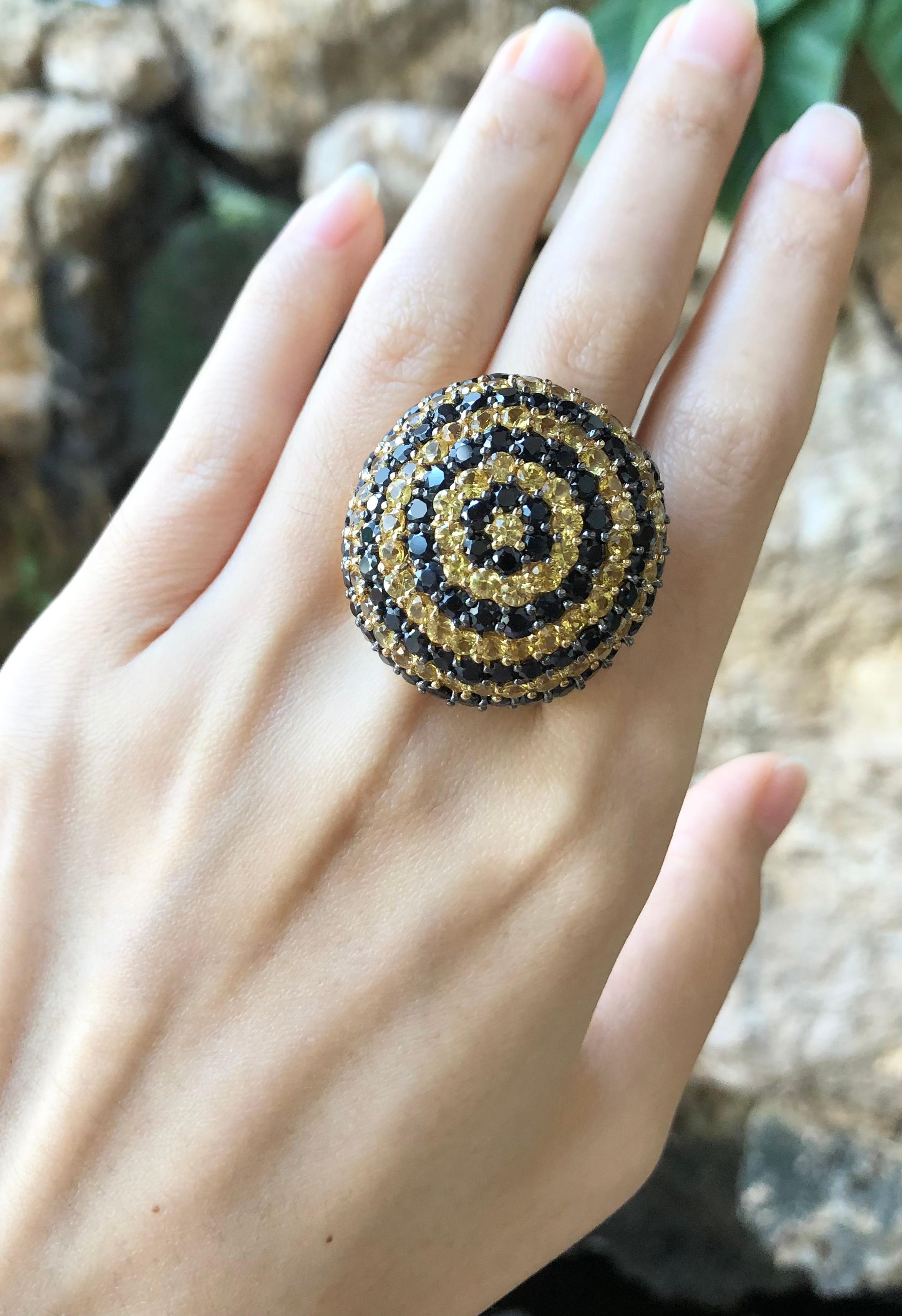 Schwarzer Saphir  Ring mit gelbem und gelbem Saphir in Silberfassung im Angebot 10
