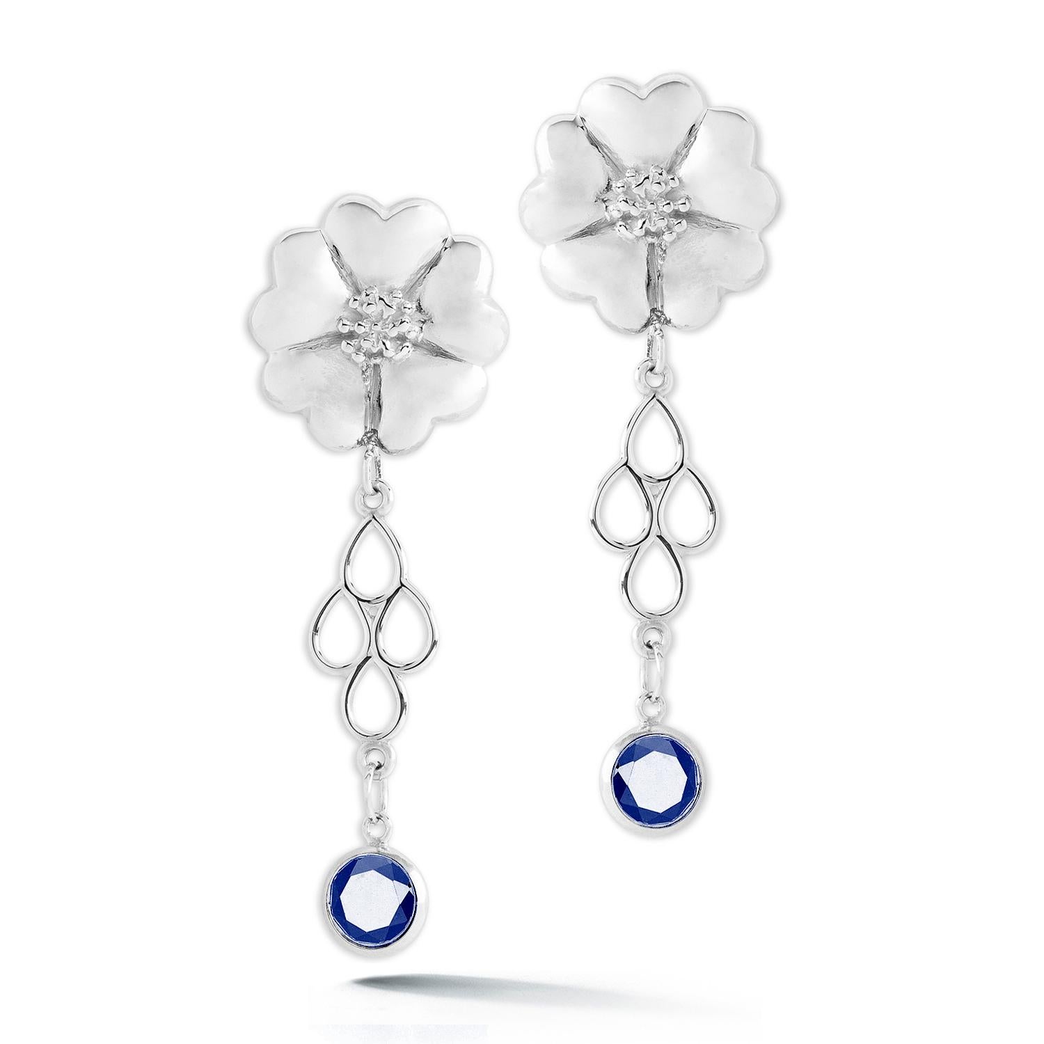Modern Black Sapphire Blossom Stone Chandelier Earrings For Sale