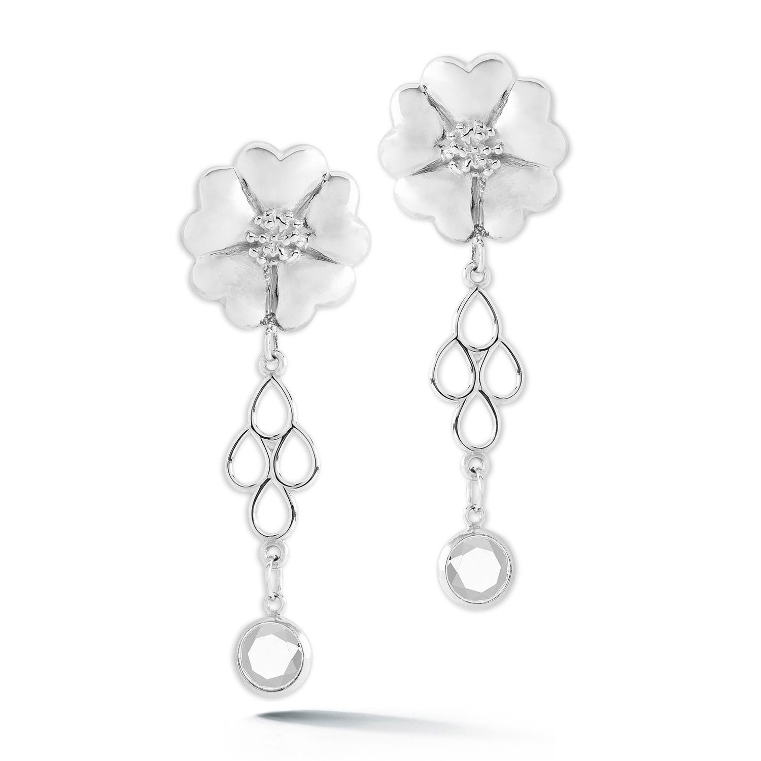 Trillion Cut Black Sapphire Blossom Stone Chandelier Earrings For Sale