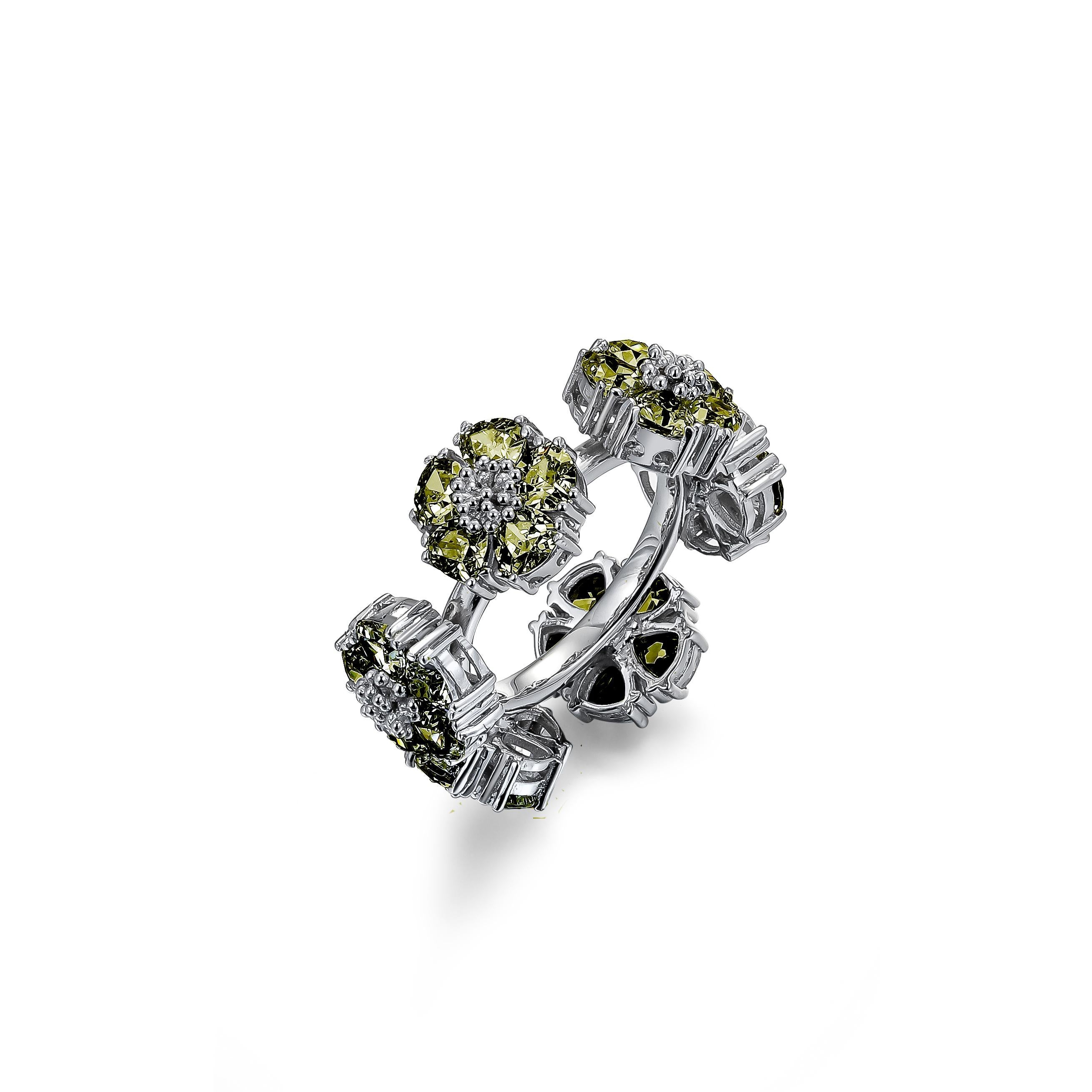 Trillion Cut Black Spinel Blossom Gemstone Wraparound Ring For Sale