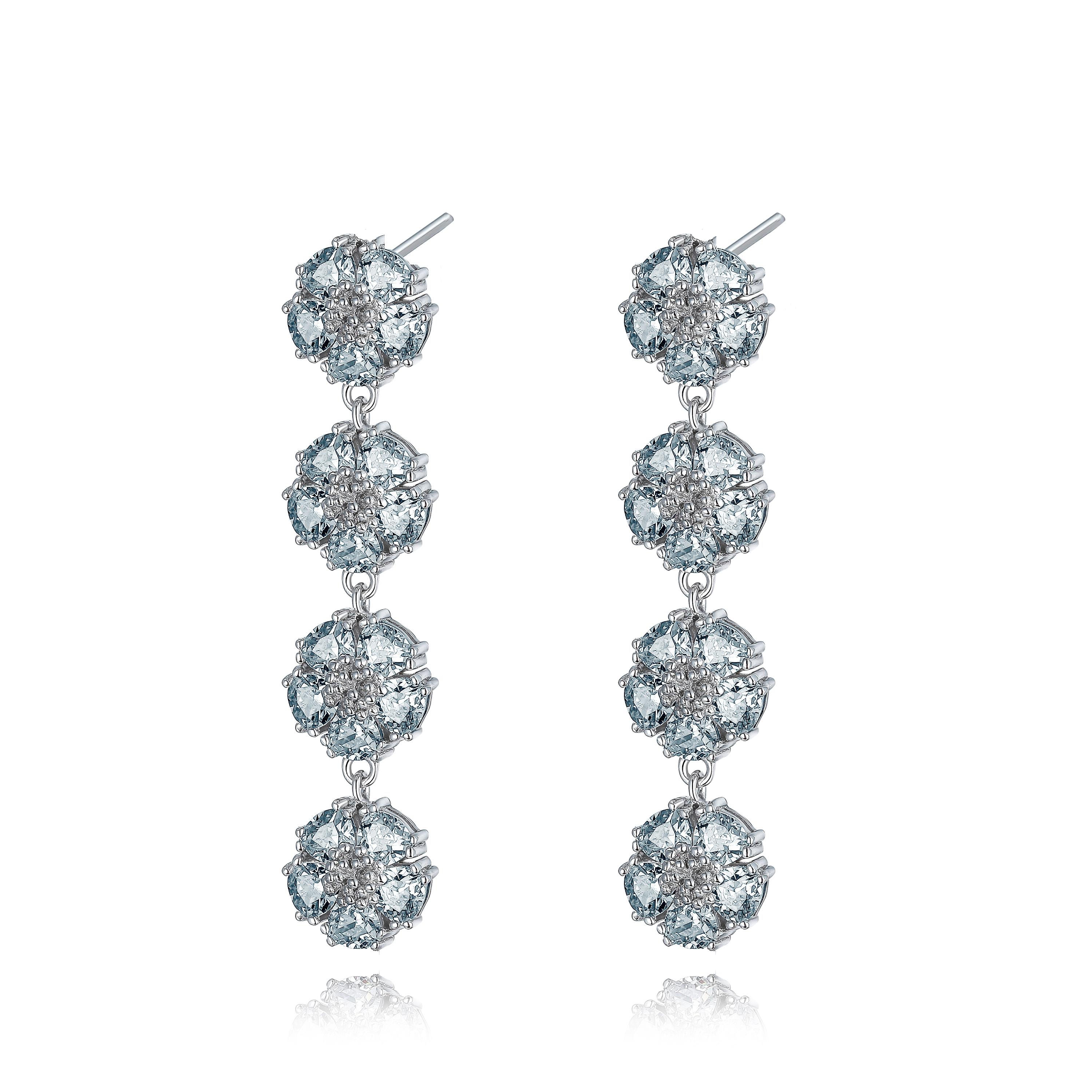 Trillion Cut Black Sapphire Blossom Gentile Chandelier Earrings For Sale