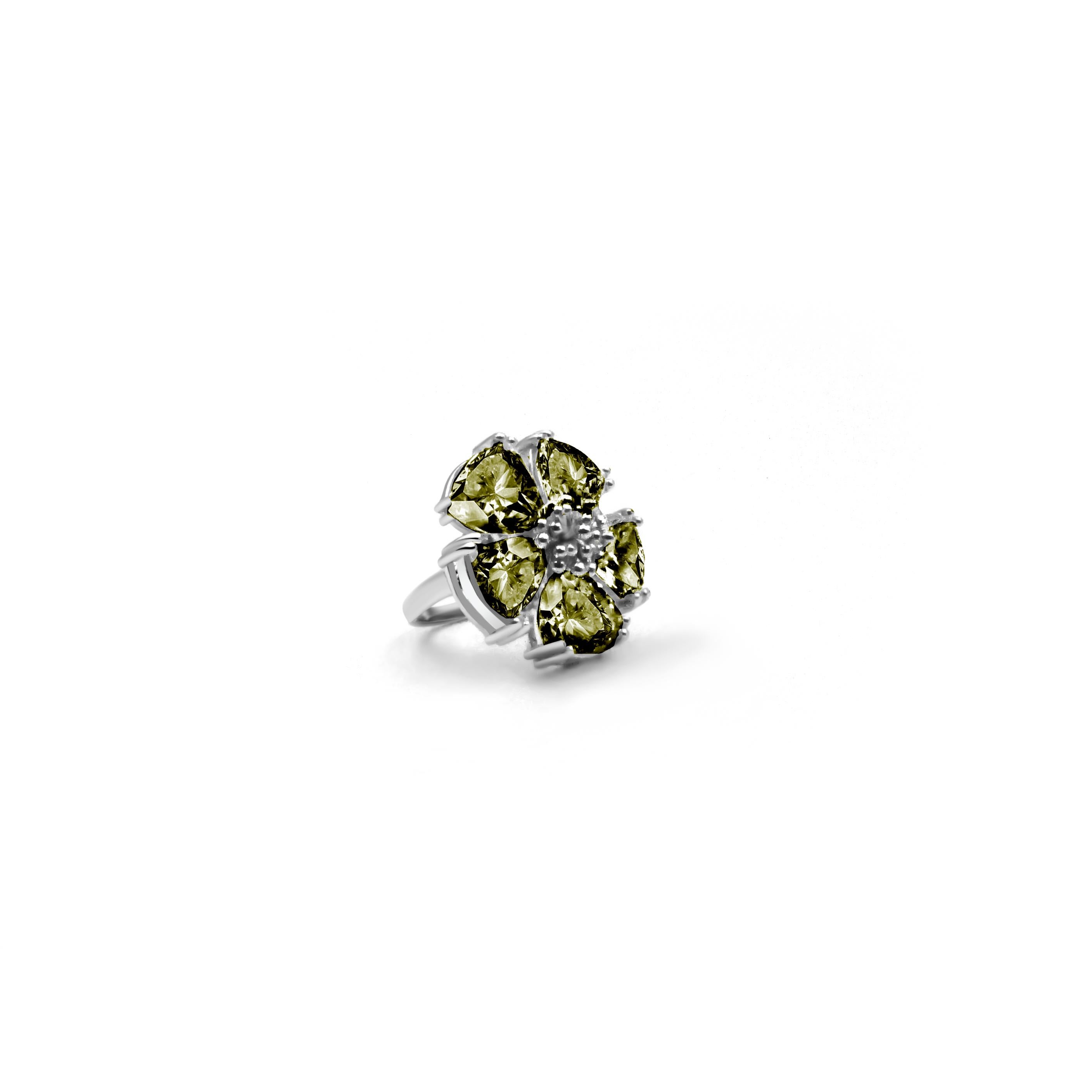 Trillion Cut Black Sapphire Blossom Stone Ring For Sale