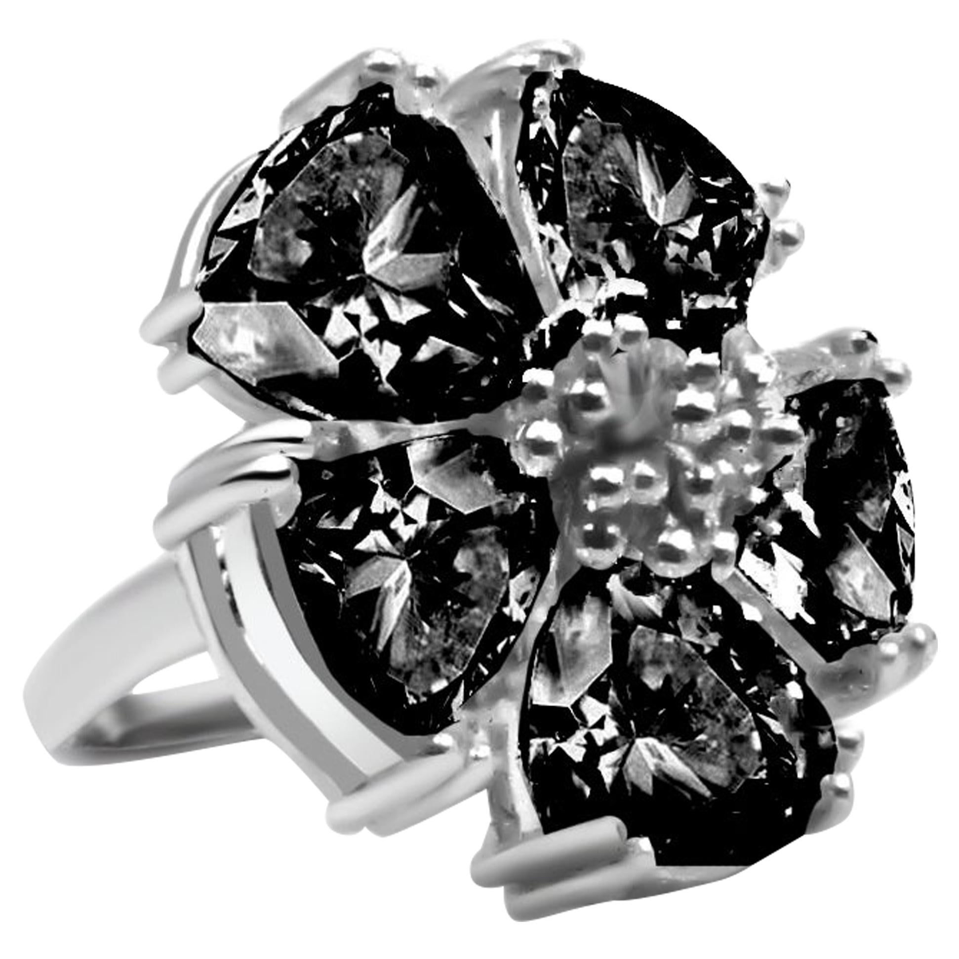 Black Sapphire Blossom Stone Ring For Sale