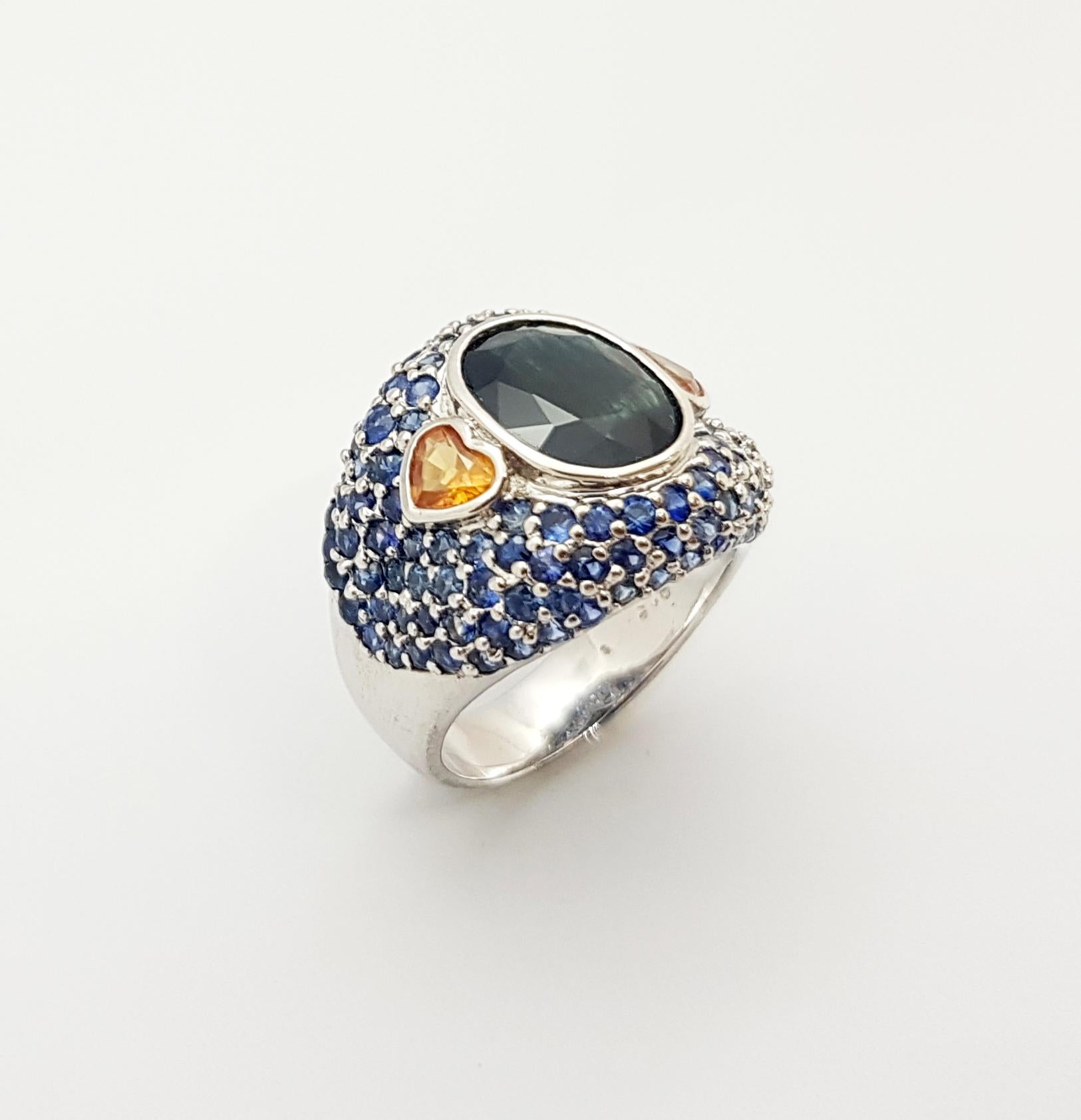 Black Sapphire, Blue Sapphire, Yellow Sapphire Ring et in Silver Settings For Sale 2