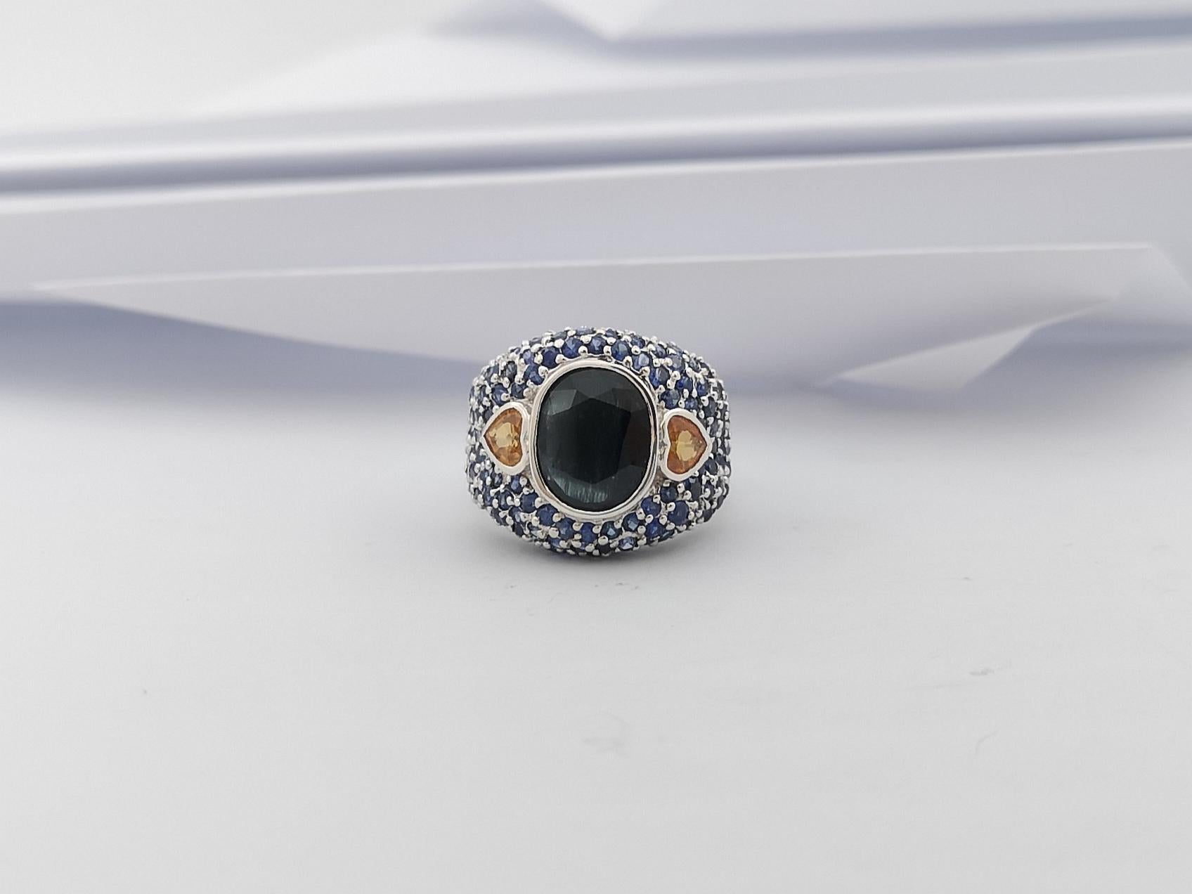 Black Sapphire, Blue Sapphire, Yellow Sapphire Ring et in Silver Settings For Sale 3