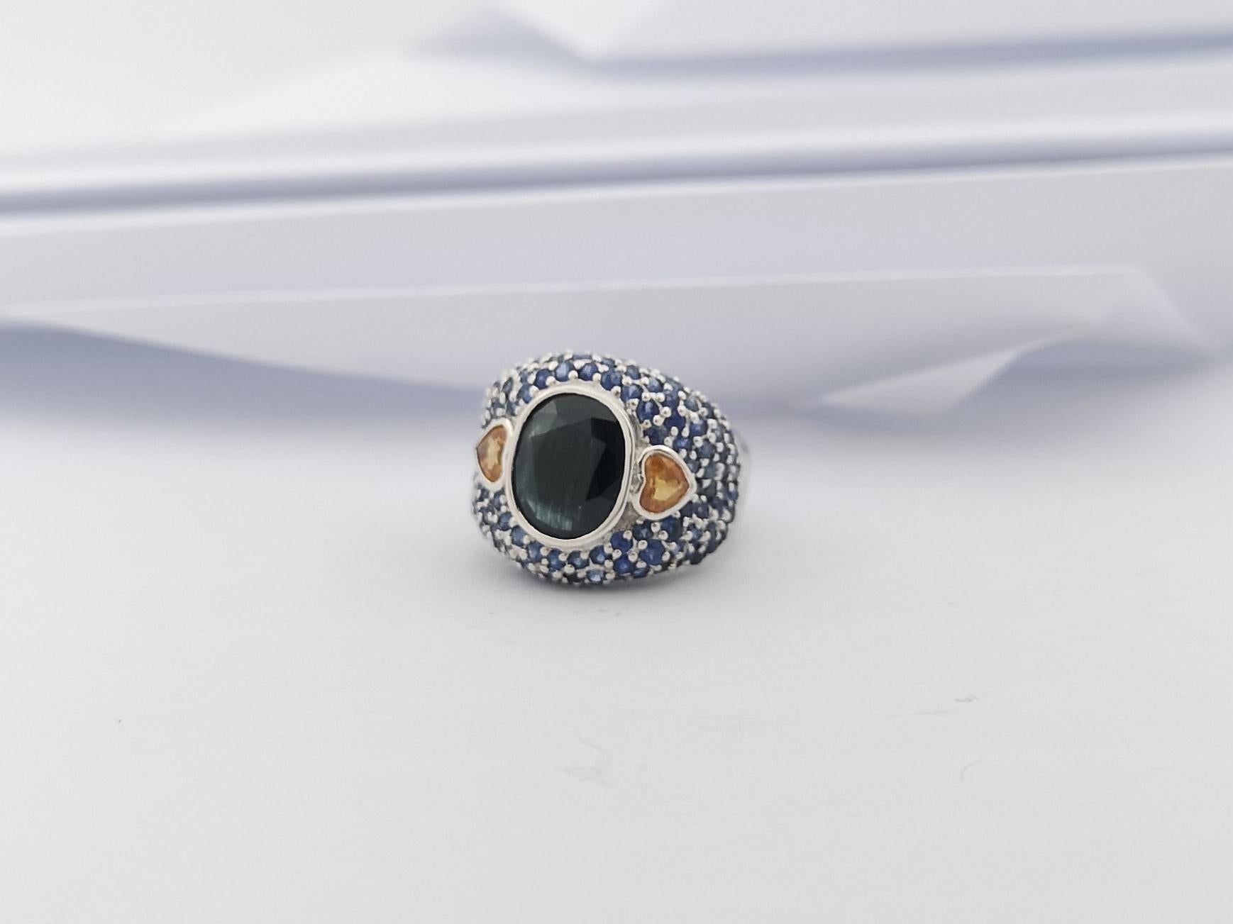 Black Sapphire, Blue Sapphire, Yellow Sapphire Ring et in Silver Settings For Sale 4