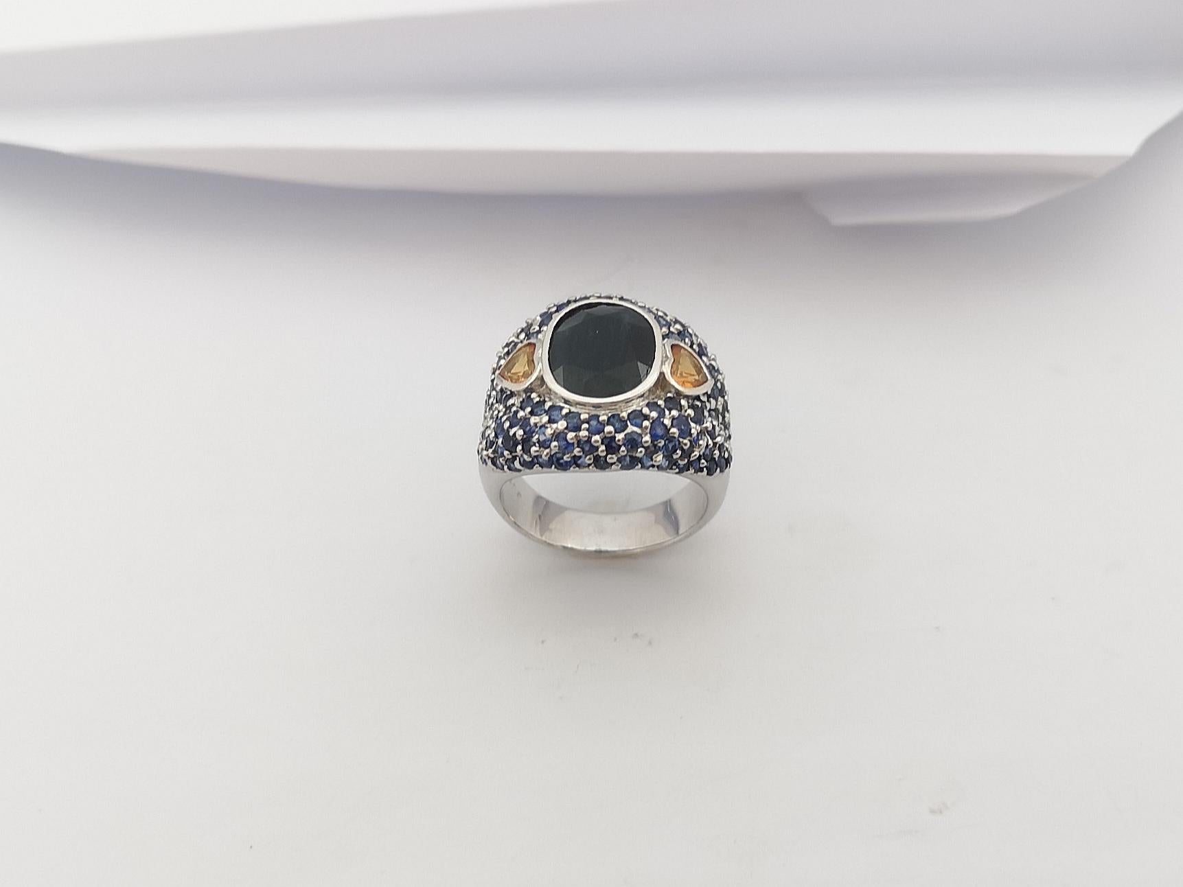 Black Sapphire, Blue Sapphire, Yellow Sapphire Ring et in Silver Settings For Sale 7