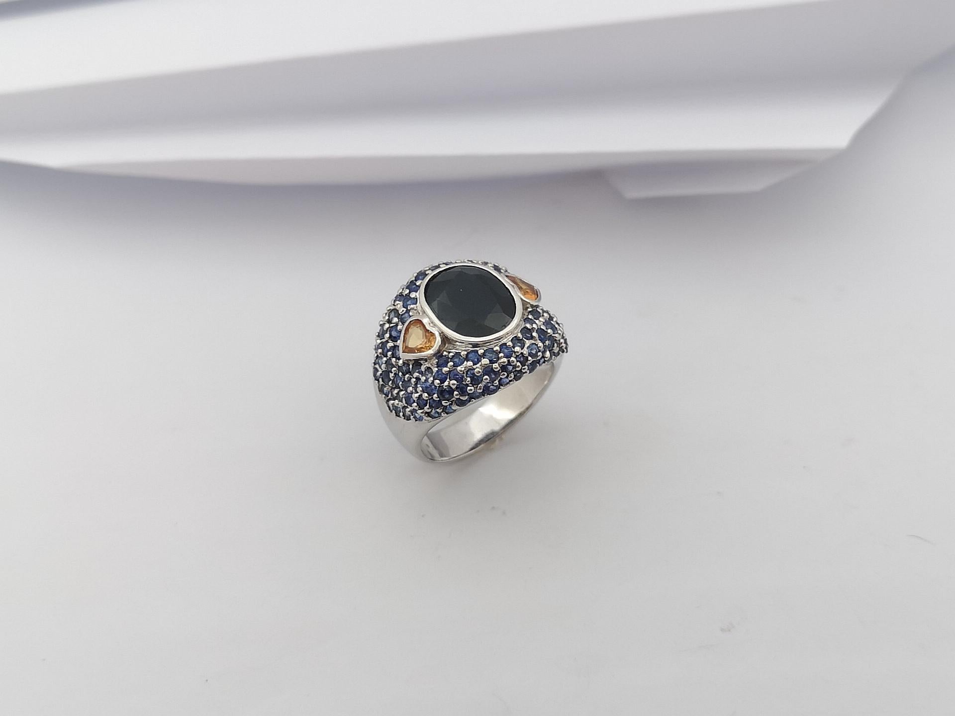 Black Sapphire, Blue Sapphire, Yellow Sapphire Ring et in Silver Settings For Sale 8