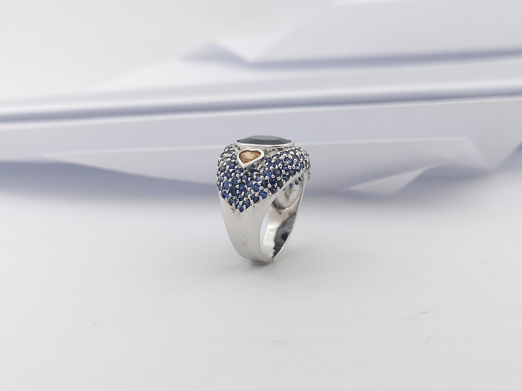 Black Sapphire, Blue Sapphire, Yellow Sapphire Ring et in Silver Settings For Sale 9