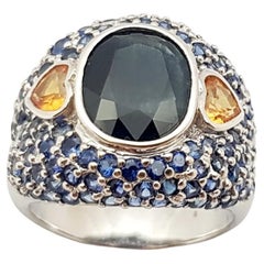 Vintage Black Sapphire, Blue Sapphire, Yellow Sapphire Ring et in Silver Settings