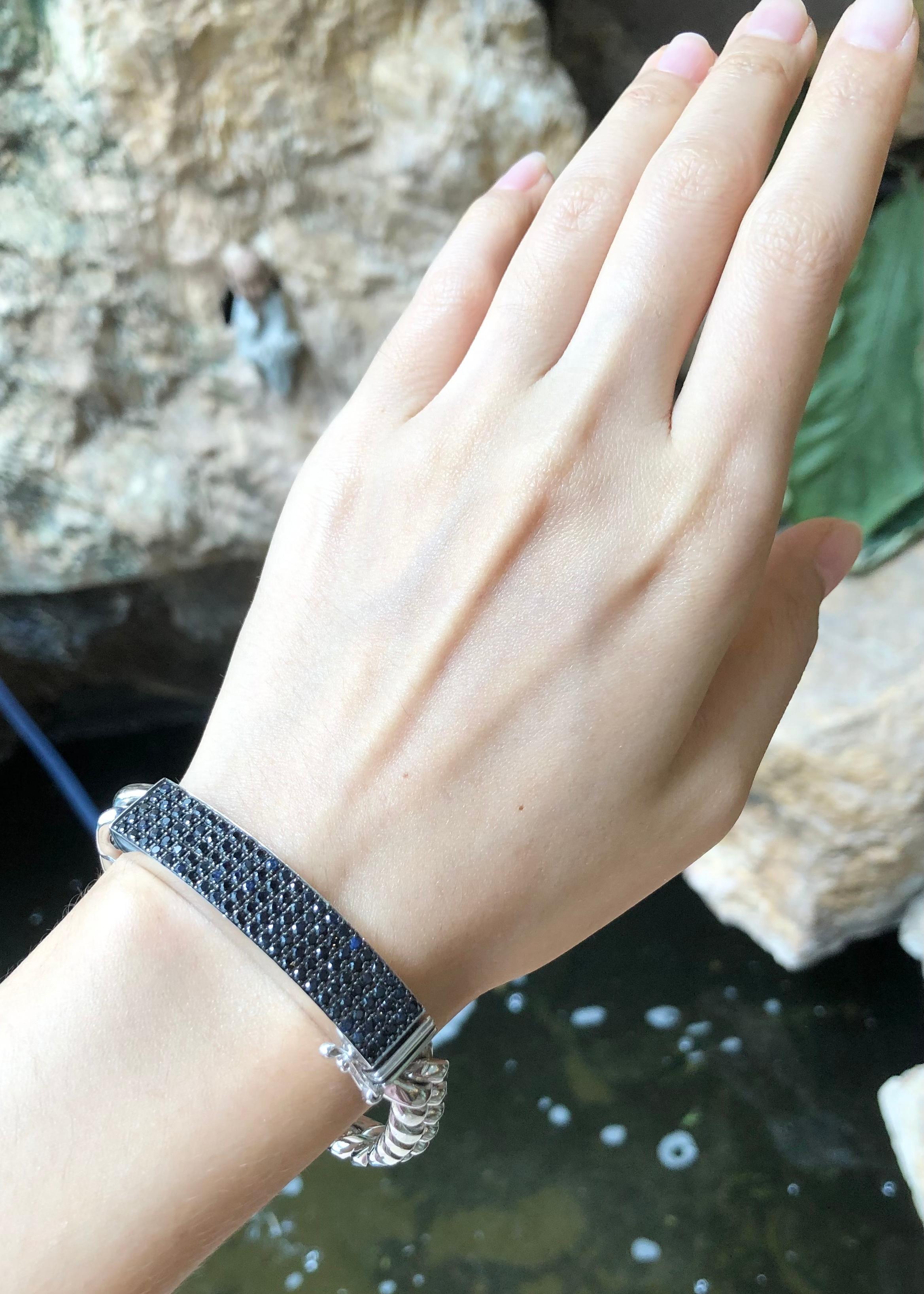 Black Sapphire  Bracelet set in Silver Settings For Sale 1