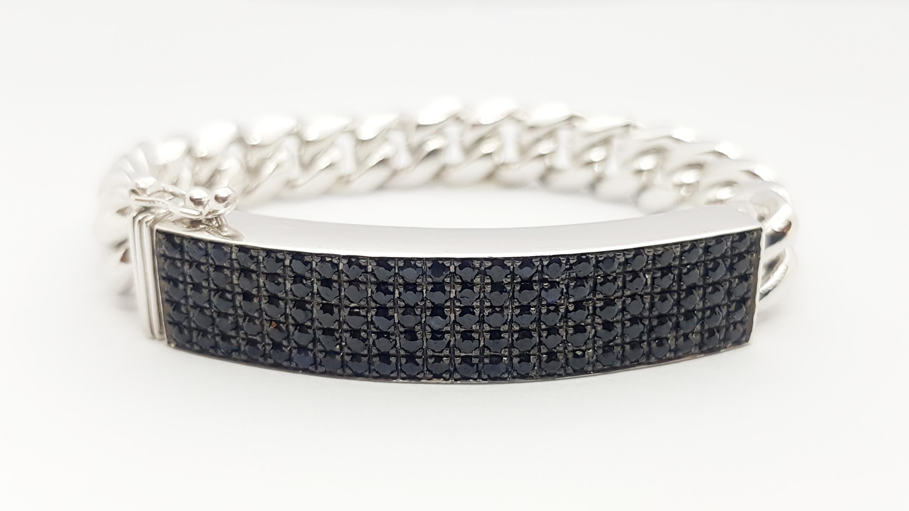 Black Sapphire  Bracelet set in Silver Settings For Sale 3