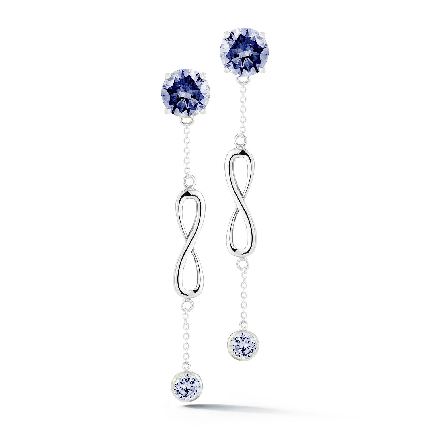 Modern Black Sapphire Double Stone Infinity Chain Earrings For Sale