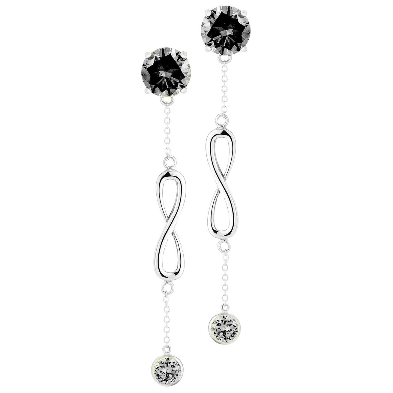 Black Sapphire Double Stone Infinity Chain Earrings For Sale