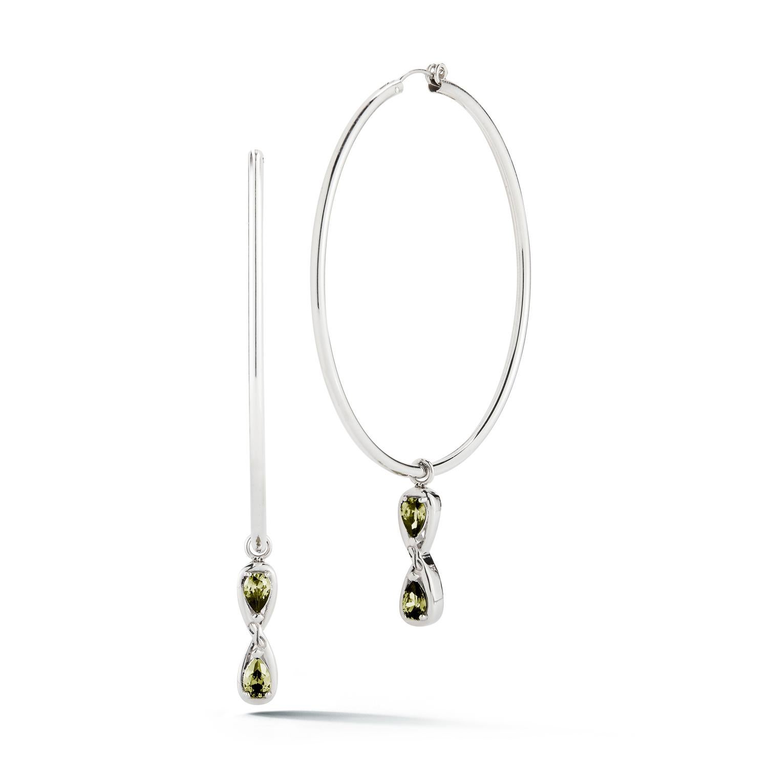 Black Sapphire Infinity Stone Dangle Hoops In New Condition For Sale In New York, NY