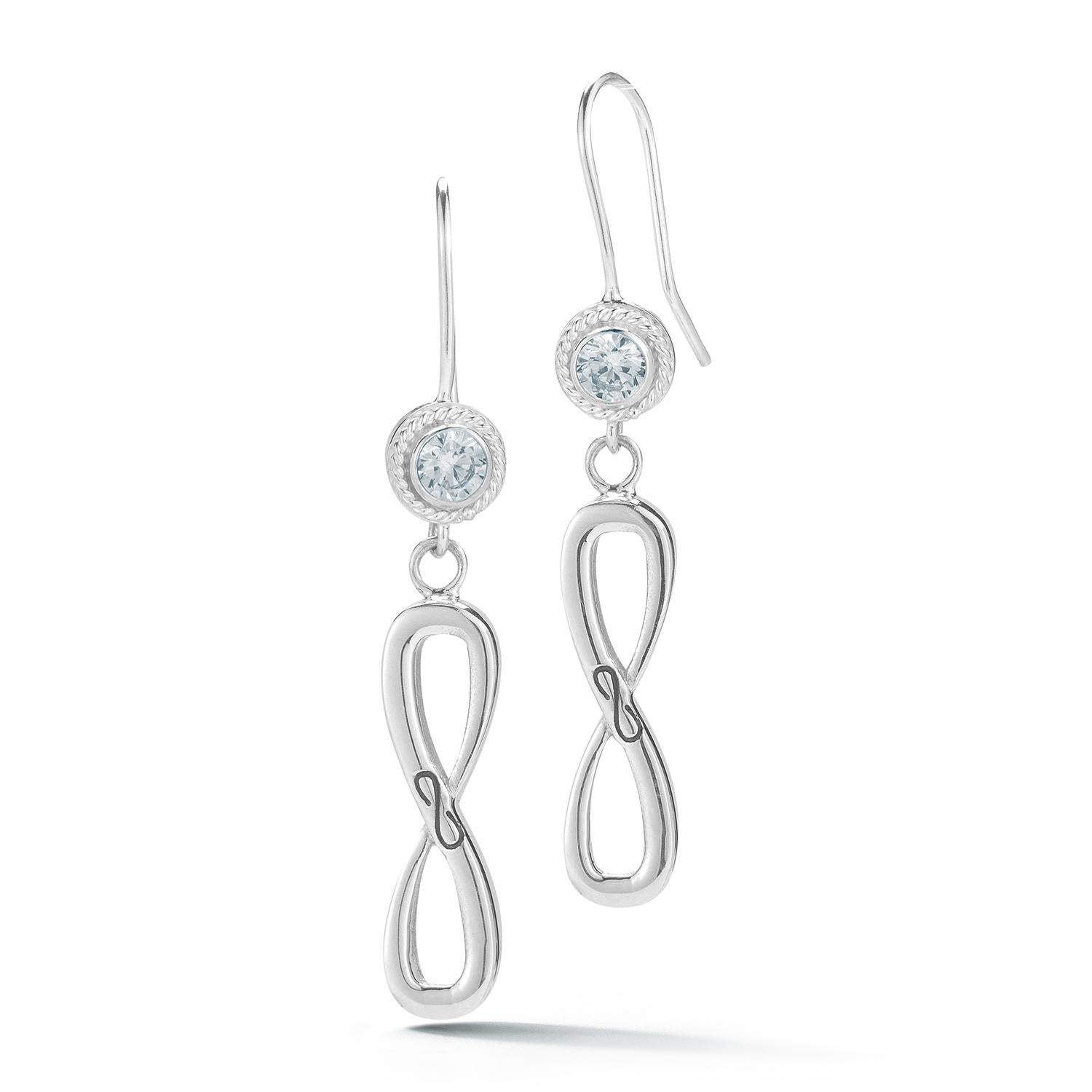 Modern Black Sapphire Infinity Stone Stud Wire Hook Earrings For Sale