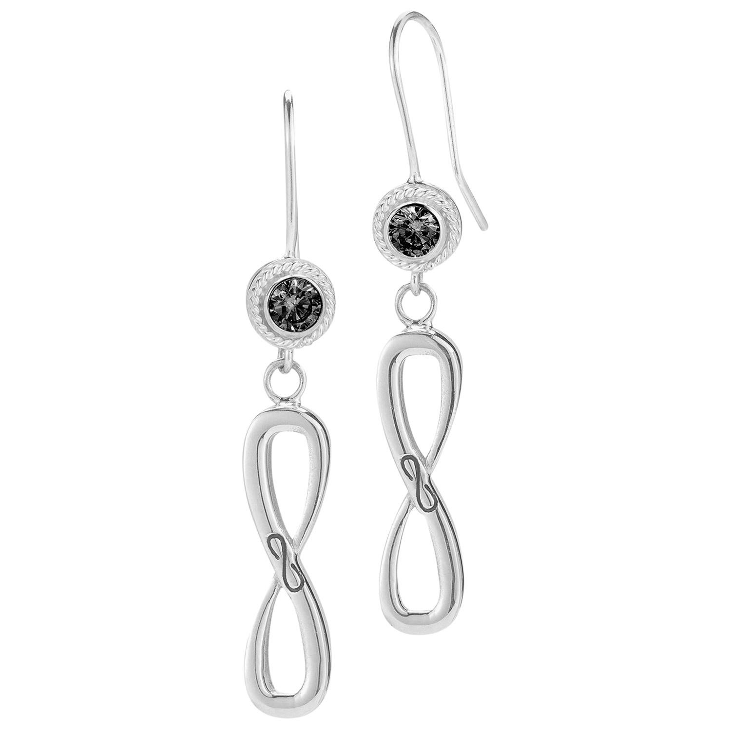 Black Sapphire Infinity Stone Stud Wire Hook Earrings For Sale