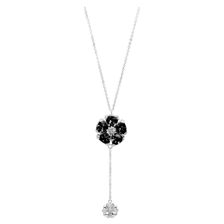 Black Sapphire Large Double Blossom Lariat Necklace For Sale at 1stdibs