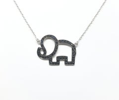 Black Sapphire Elephant Necklace set in Silver Settings