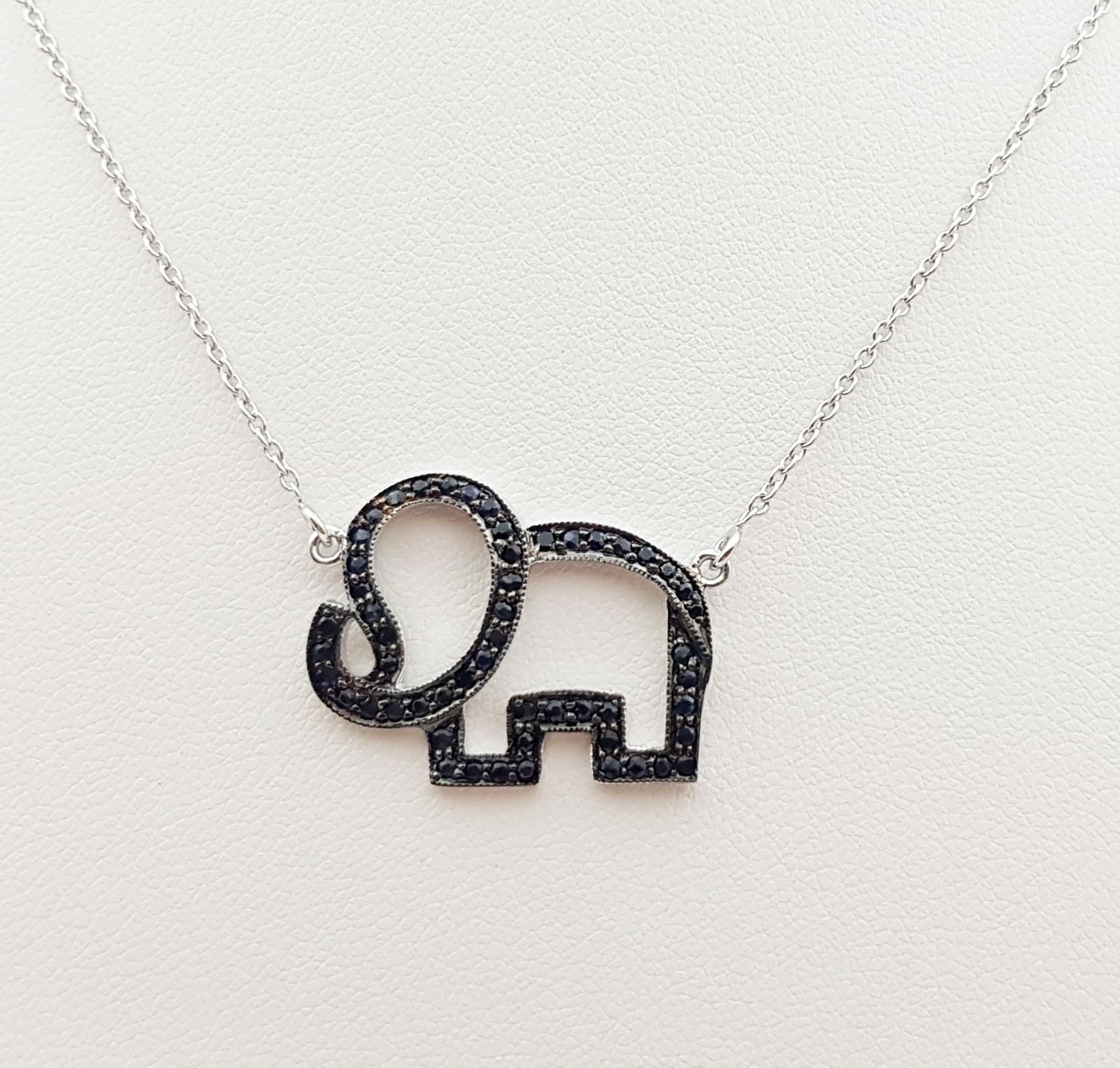 Contemporary Black Sapphire Elephant Necklace set in Silver Settings For Sale