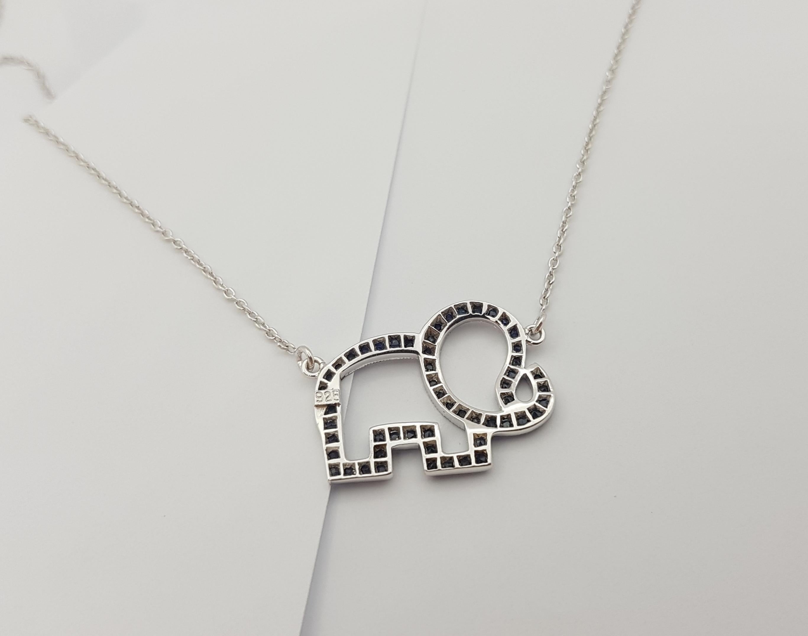 Women's Black Sapphire Elephant Necklace set in Silver Settings For Sale