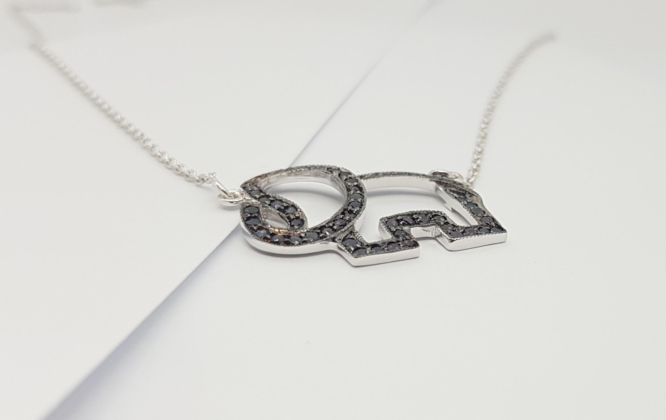 Black Sapphire Elephant Necklace set in Silver Settings For Sale 1