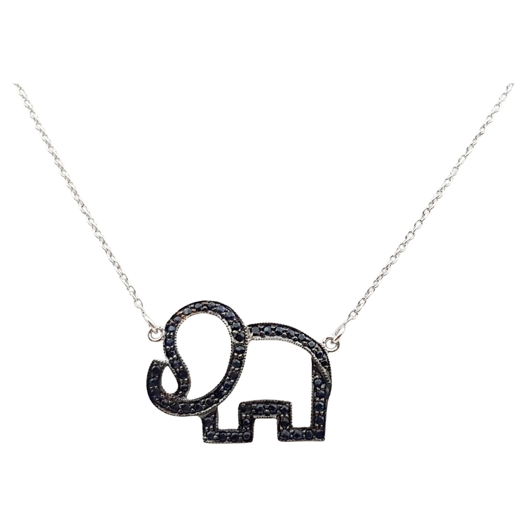 Black Sapphire Elephant Necklace set in Silver Settings For Sale