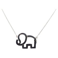 Black Sapphire Elephant Necklace set in Silver Settings