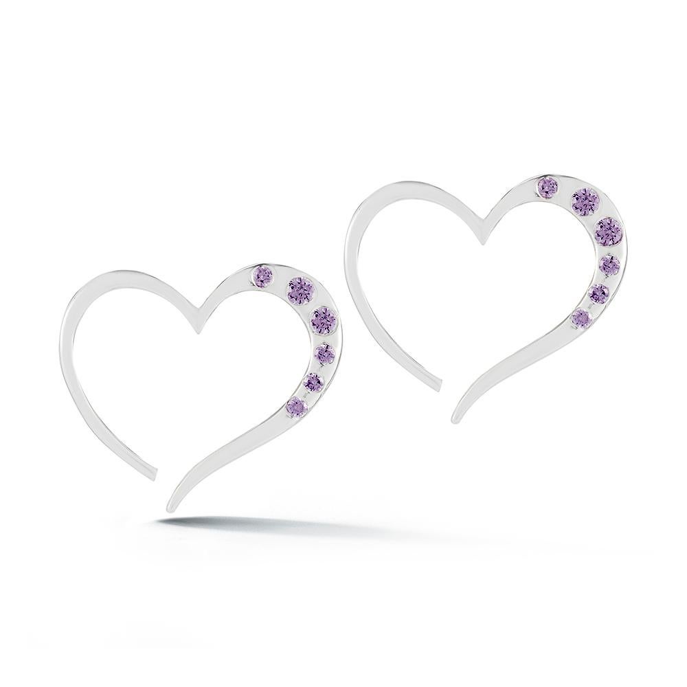 Modern Black Sapphire Open Heart Pavé Stud Earrings For Sale