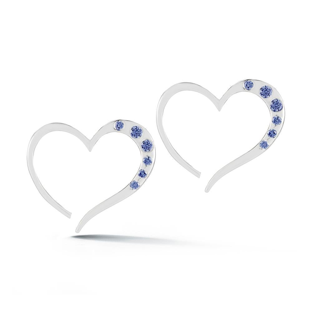 Black Sapphire Open Heart Pavé Stud Earrings In New Condition For Sale In New York, NY