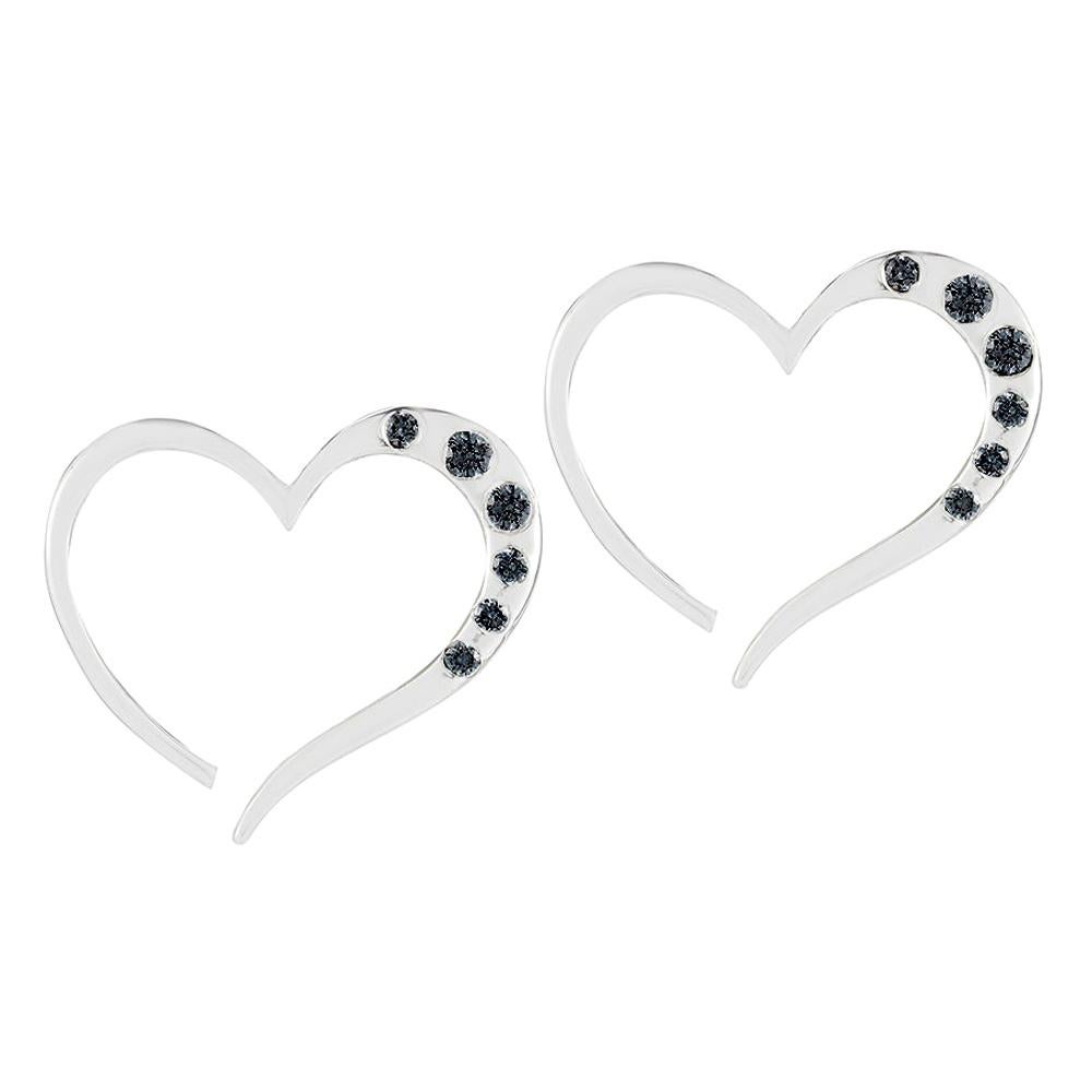 Black Sapphire Open Heart Pavé Stud Earrings For Sale