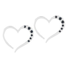 Black Sapphire Open Heart Pavé Stud Earrings