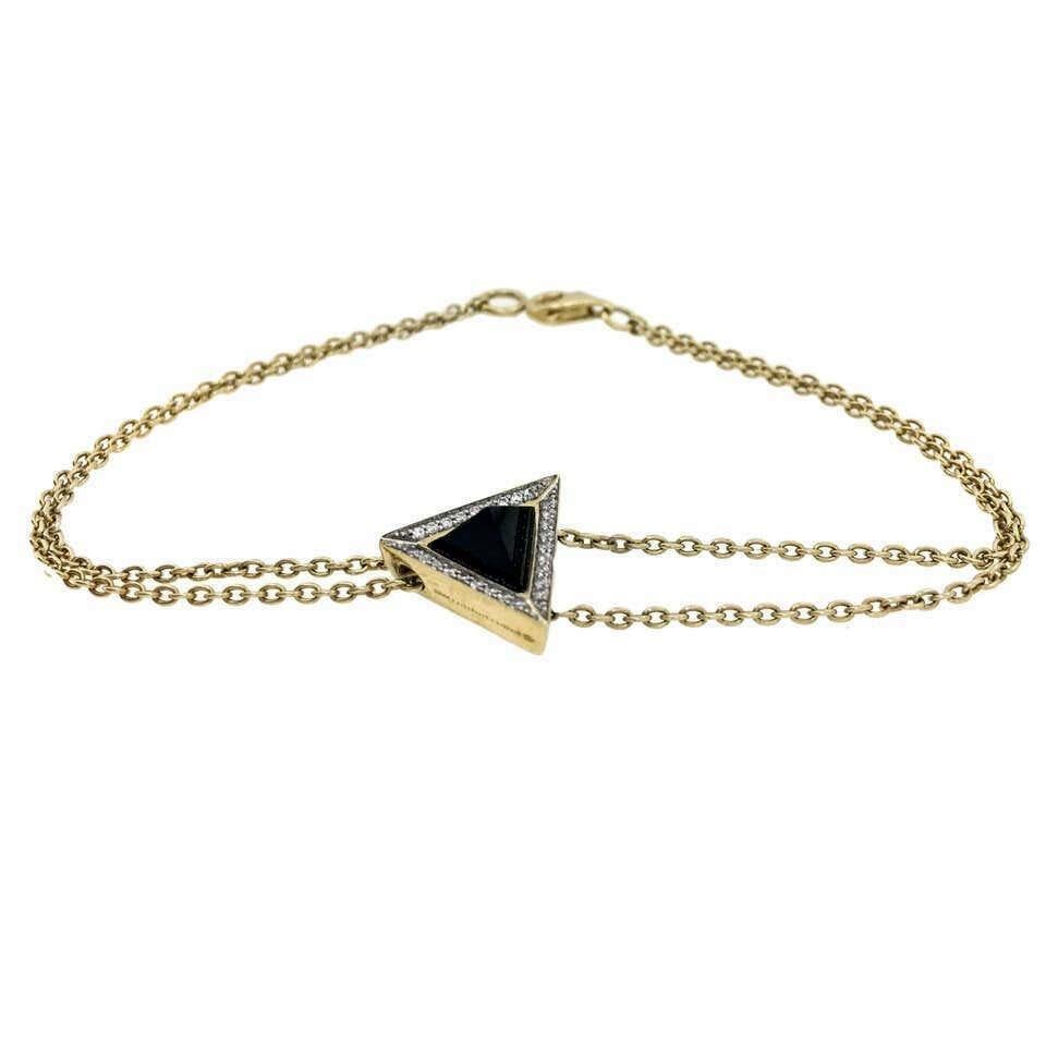 Modern Black Sapphire Pyramid Diamond and 18K Gold Bracelet For Sale