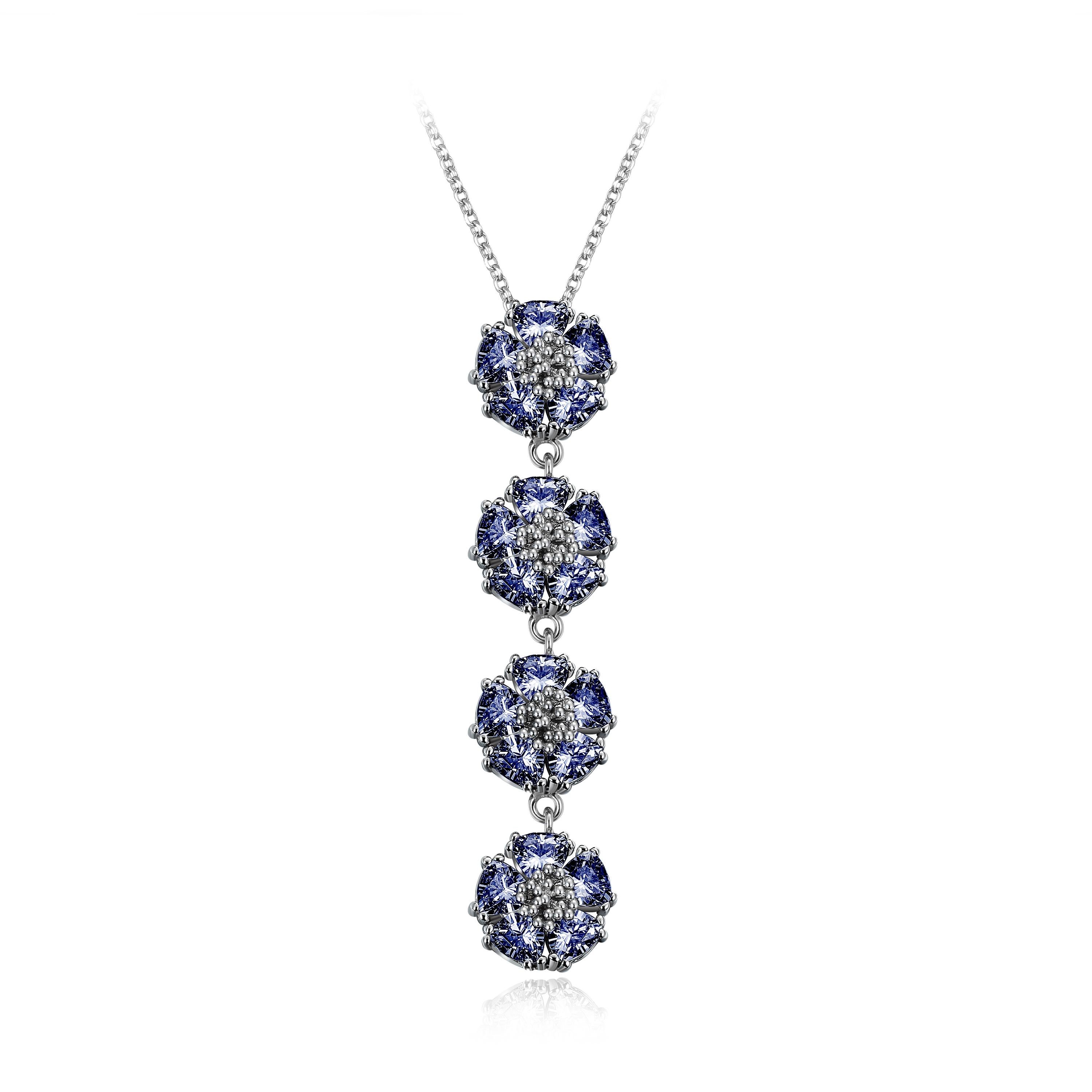 Modern Black Sapphire Quadruple Vertical Blossom Gentile Necklace For Sale