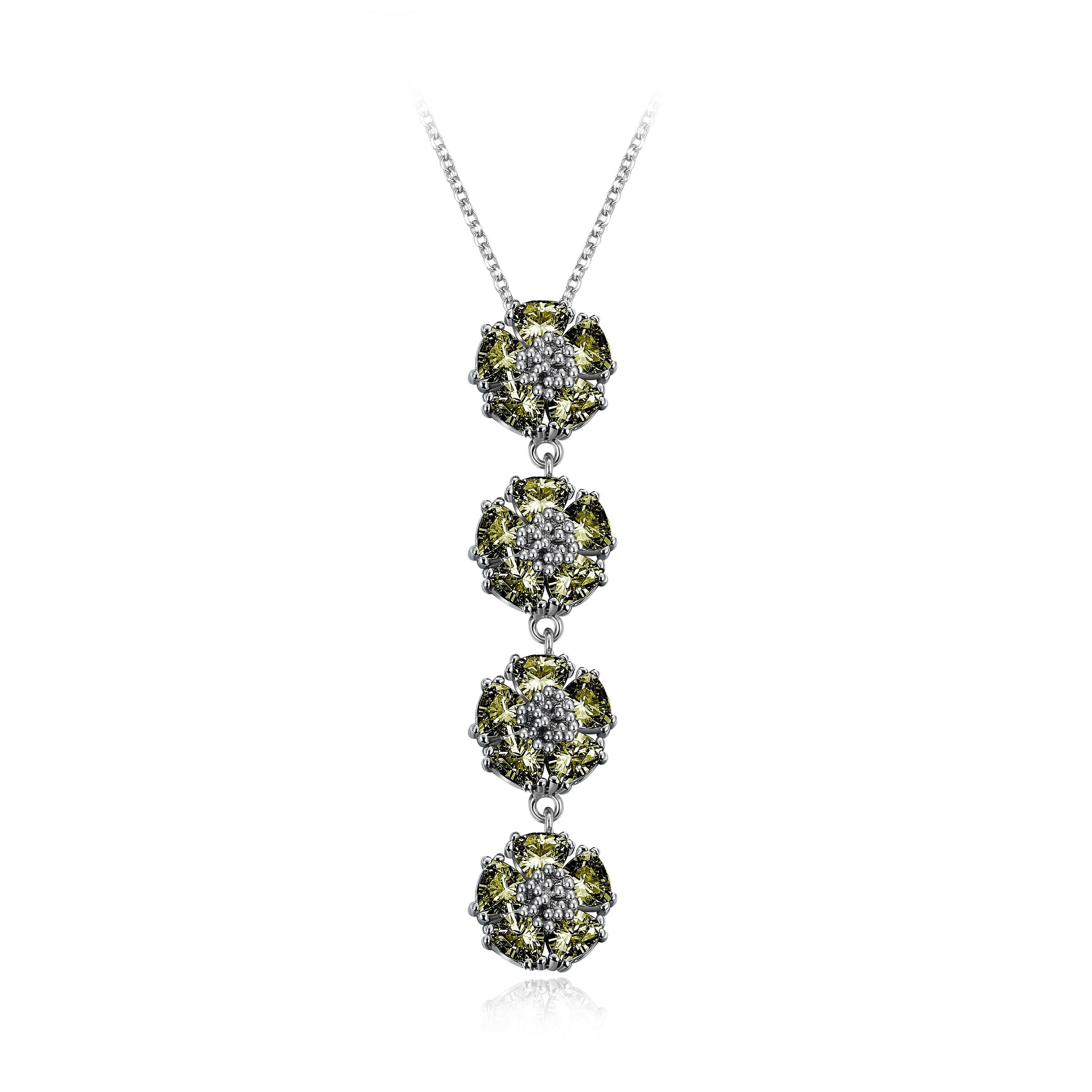 Trillion Cut Black Sapphire Quadruple Vertical Blossom Gentile Necklace For Sale