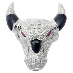 Black Sapphire, Ruby and Diamond Bull Ring set in 18K White Gold Settings