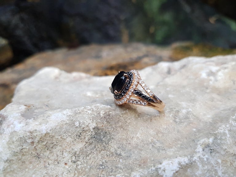 Black Sapphire with Black Diamond and Diamond Rings Set in 18 Karat Rose Gold In New Condition For Sale In Bangkok, TH