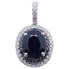 Black Sapphire with Diamond and Black Diamond Pendant Set in 18 Karat White Gold