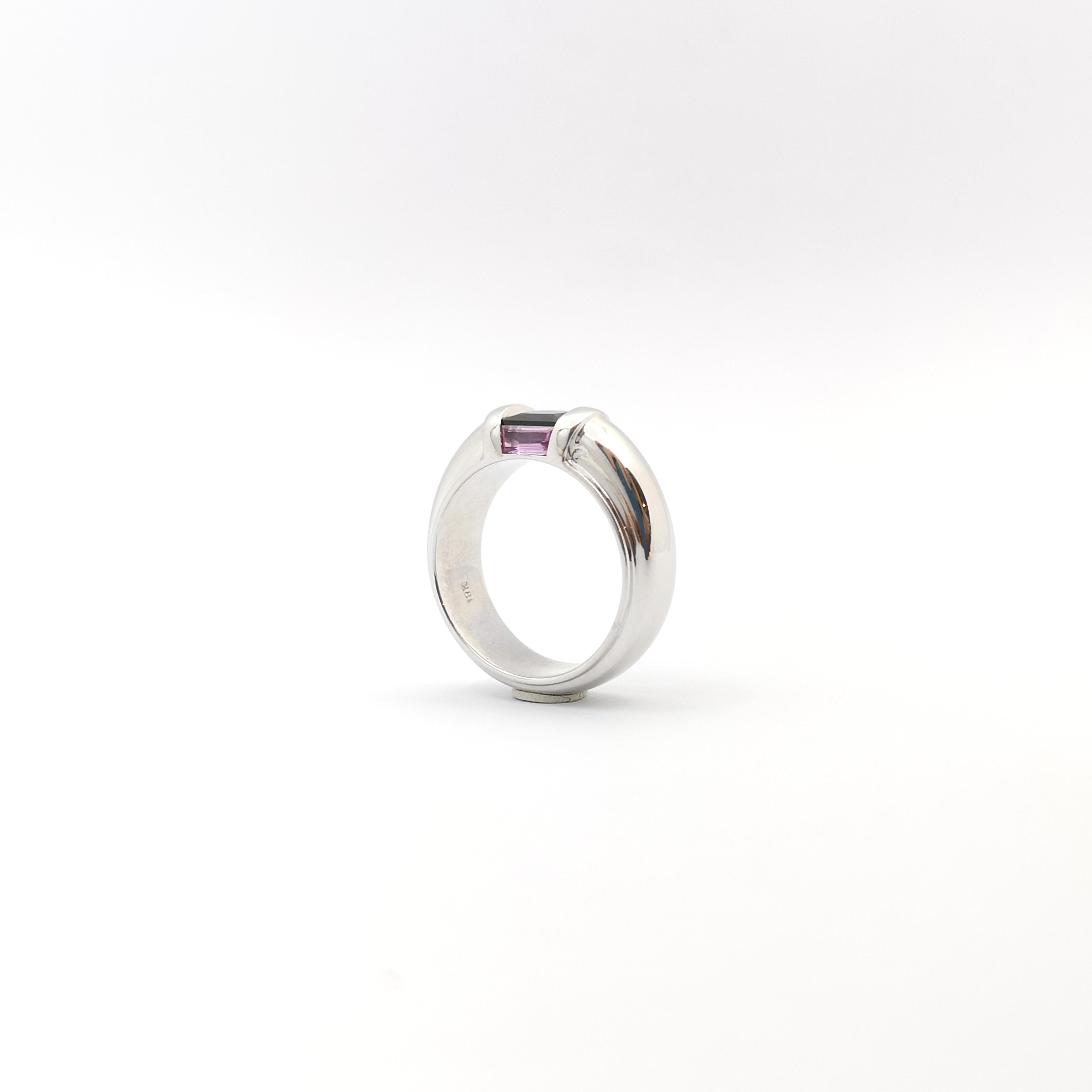 Black Sapphire with Pink Sapphire Ring set in 18K White Gold Settings For Sale 6