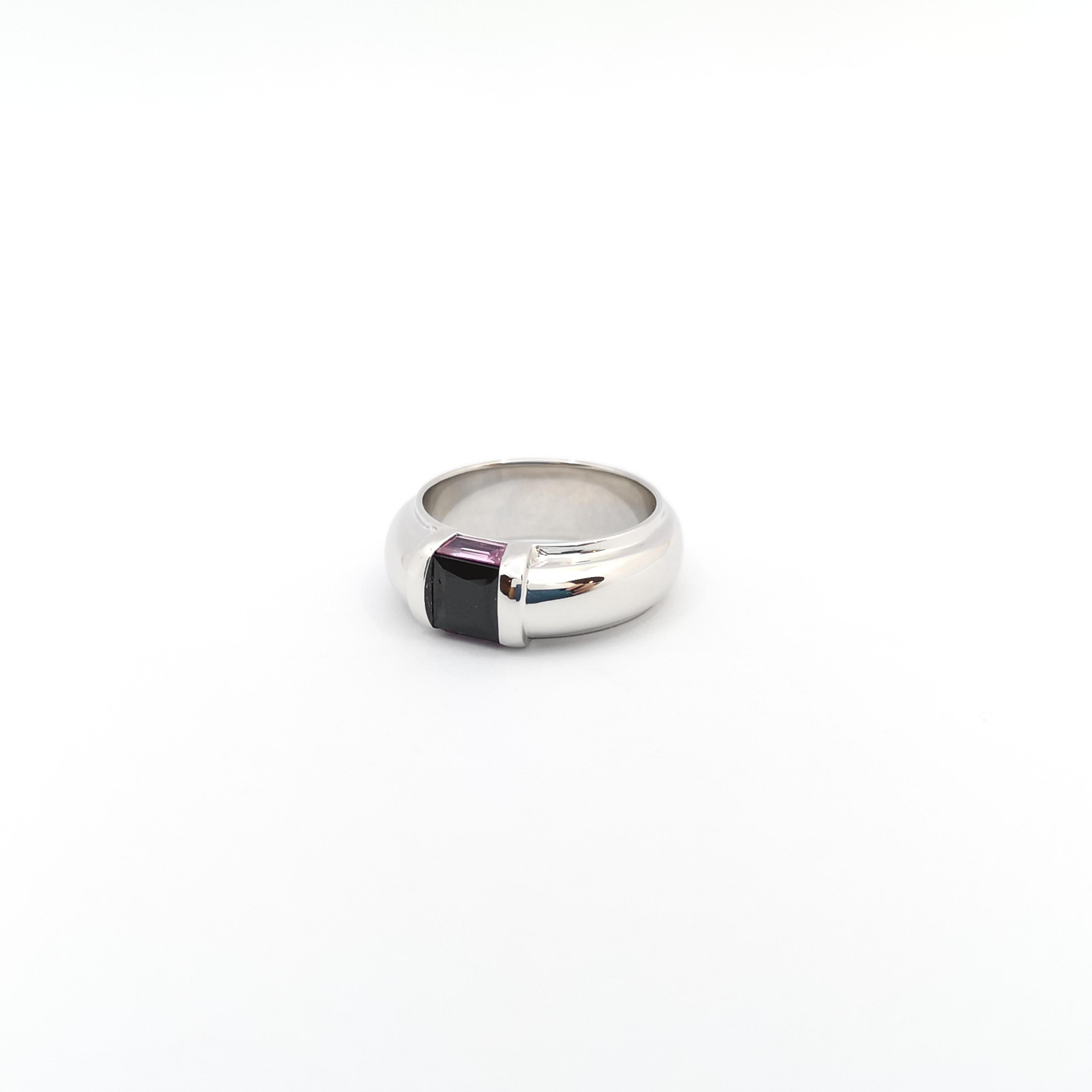 Black Sapphire with Pink Sapphire Ring set in 18K White Gold Settings For Sale 1