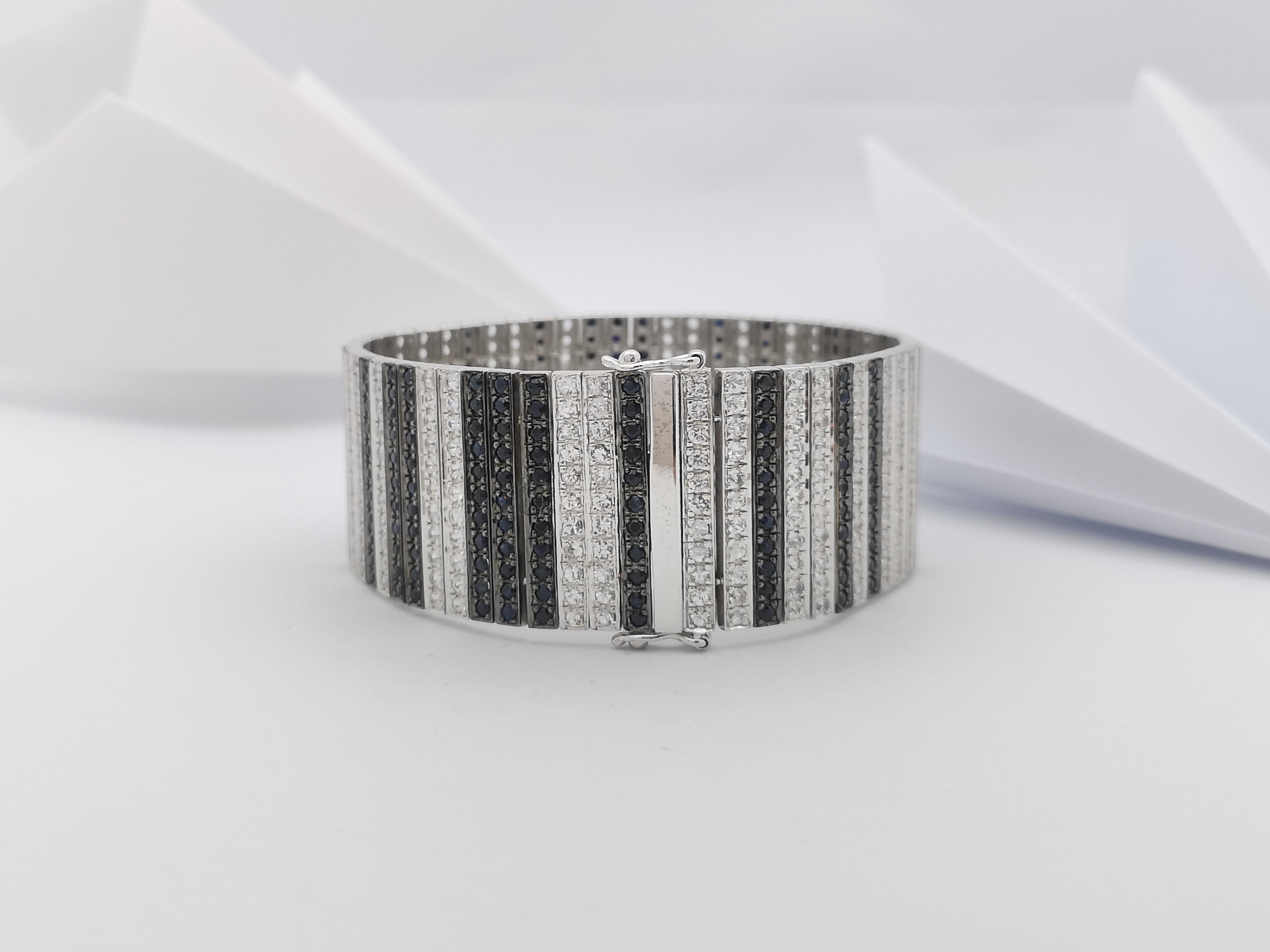Black Sapphire with White Sapphire Bracelet set in Silver Settings For Sale 5