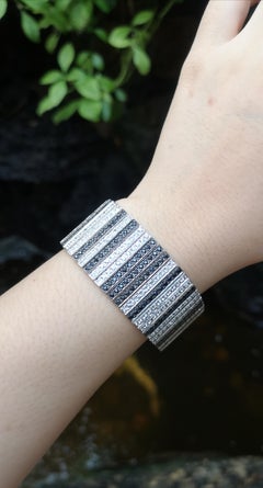 Black Sapphire with White Sapphire Bracelet set in Silver Settings