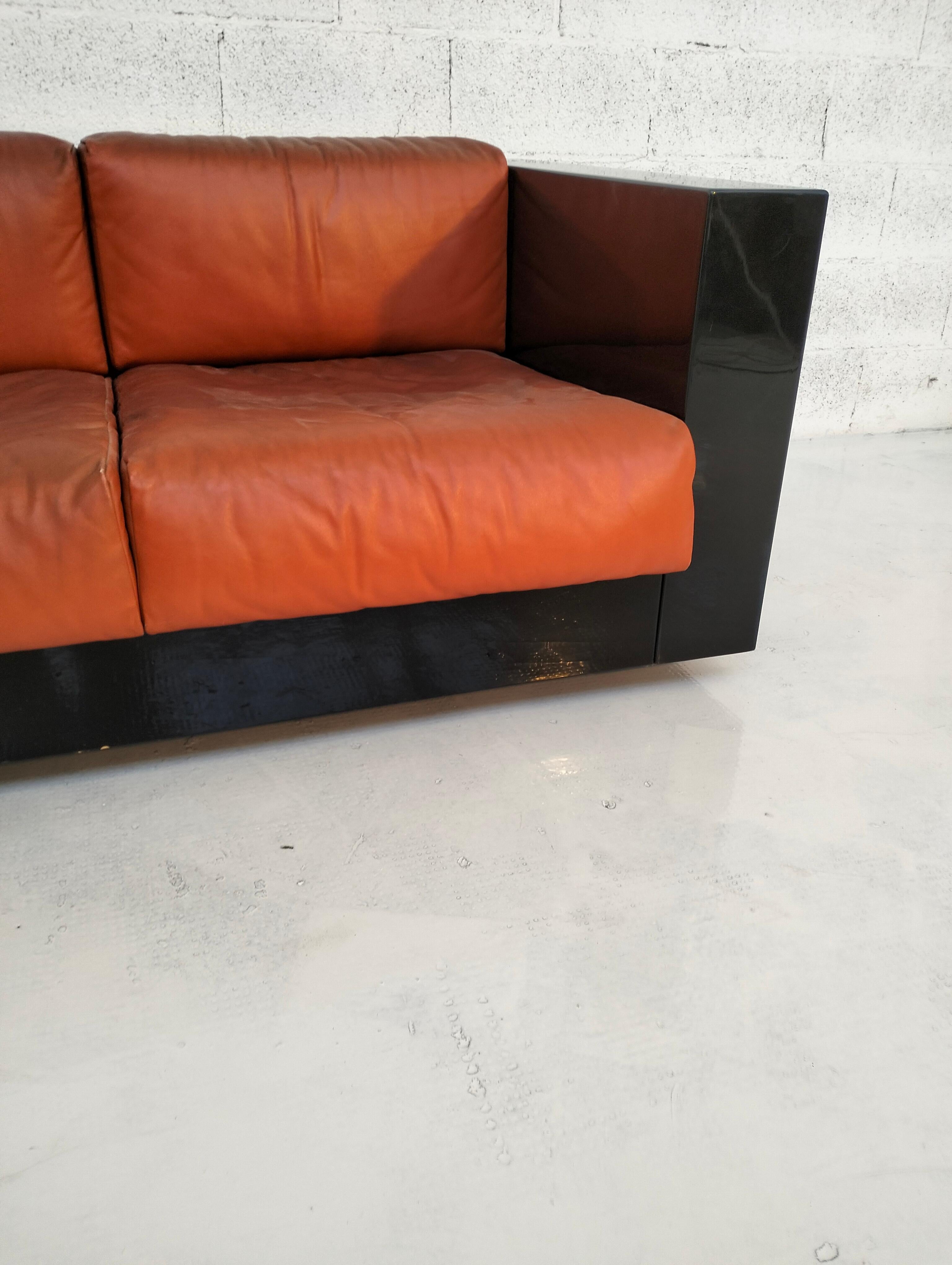 Leather Black “Saratoga” sofa by Massimo and Lella Vignelli for Poltronova 60s, 70s For Sale