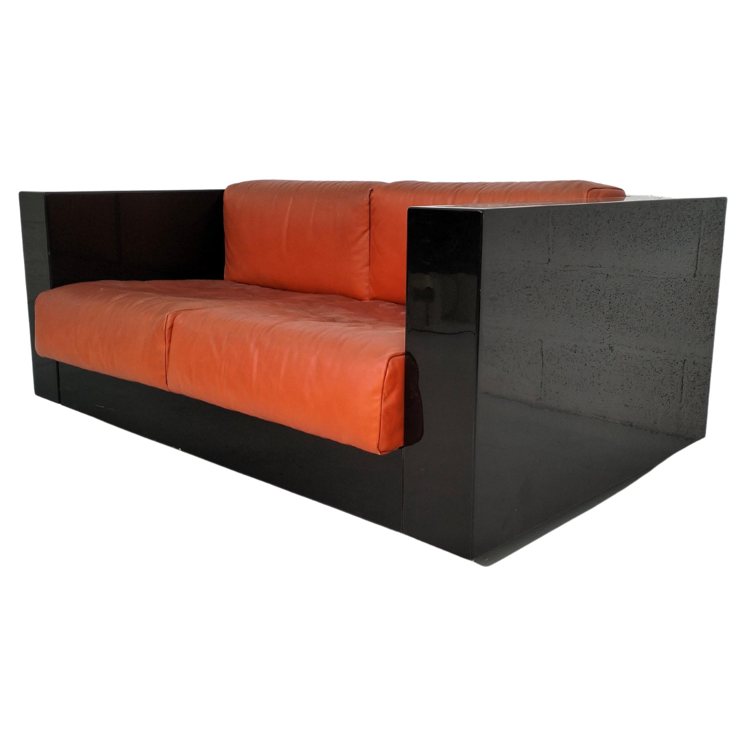 Black “Saratoga” sofa by Massimo and Lella Vignelli for Poltronova 60s, 70s