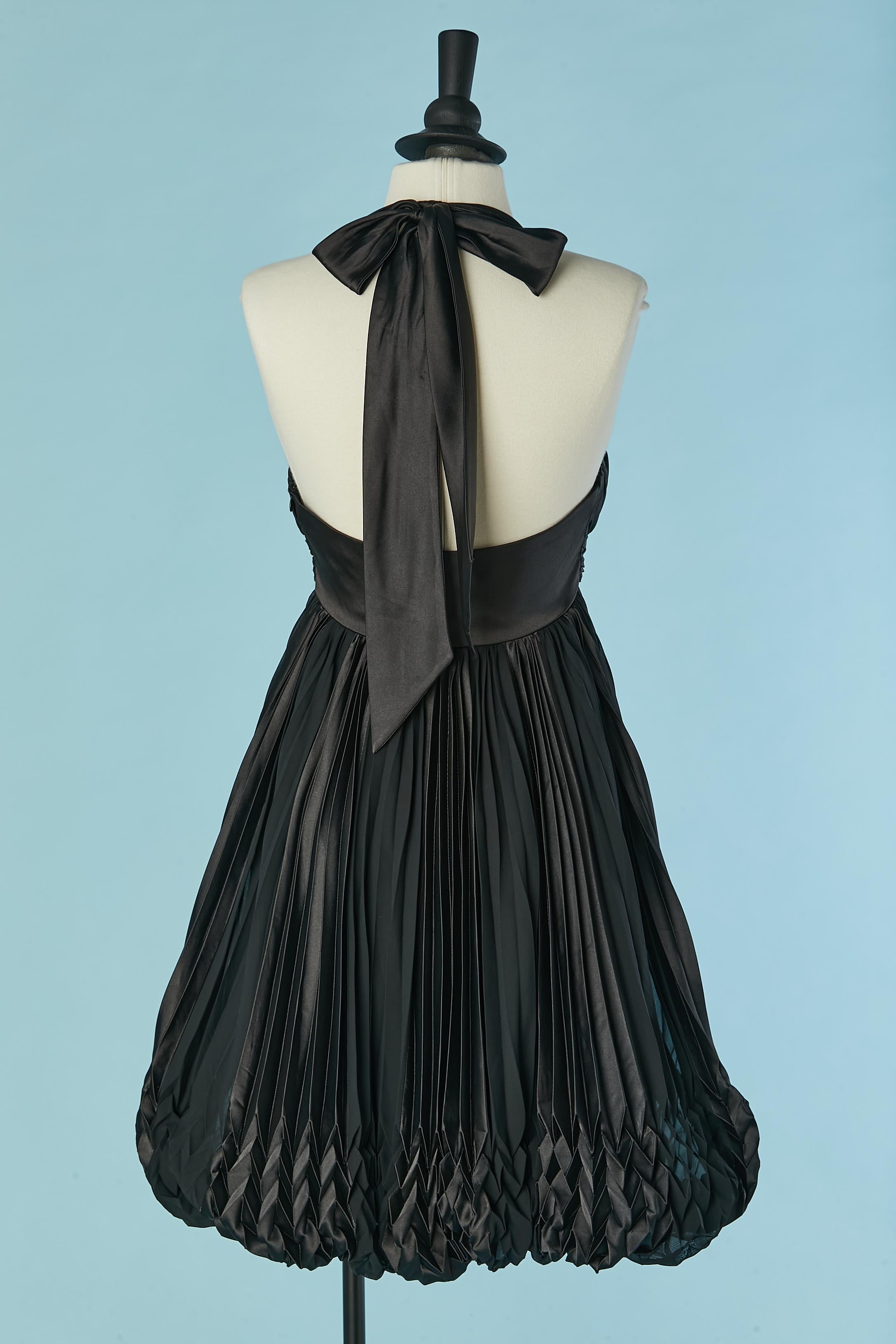 De las mujeres Vestido de cóctel negro de satén y gasa sin espalda y plisado Carolyne ROEHM en venta