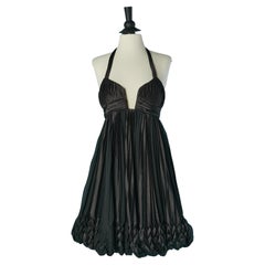 Black satin and chiffon backless and pleated cocktail dress Carolyne ROEHM